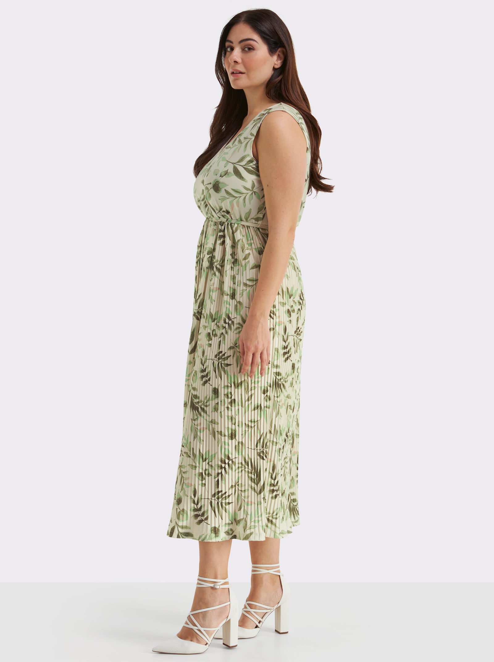 sheego Blumenkleid mit plissiertem Rock - champagner-pistazie-gemustert