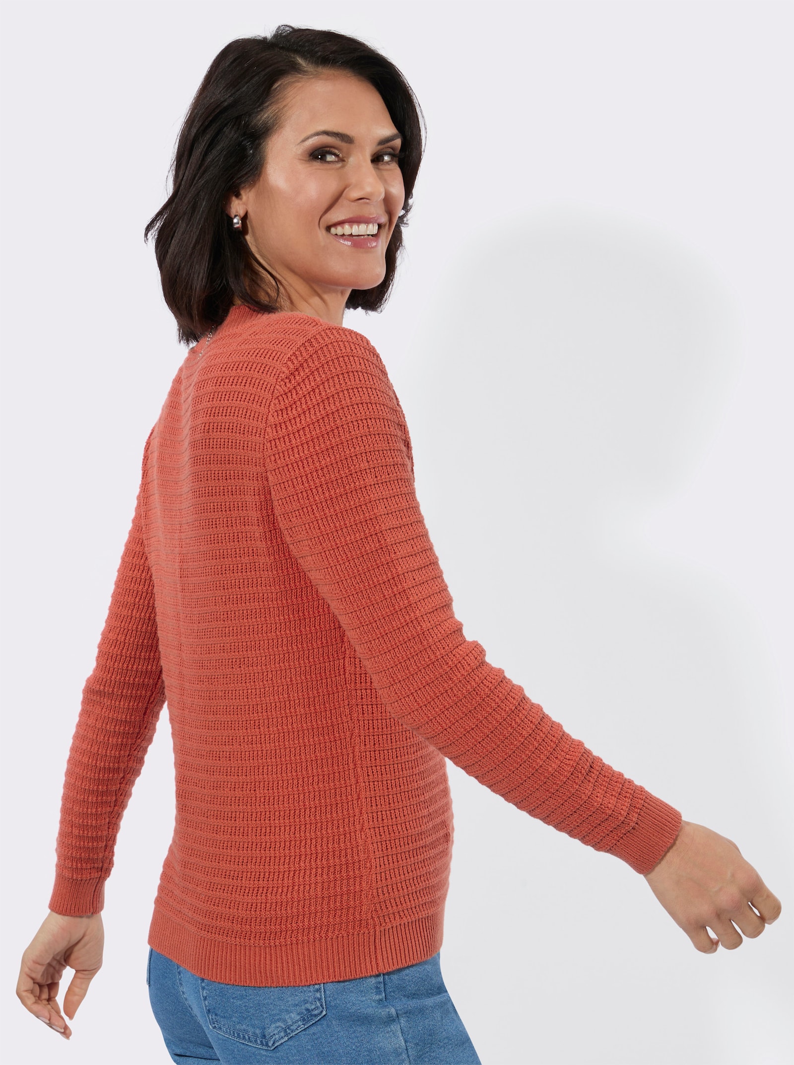 V-Ausschnitt-Pullover mit geripptem Saum - terra