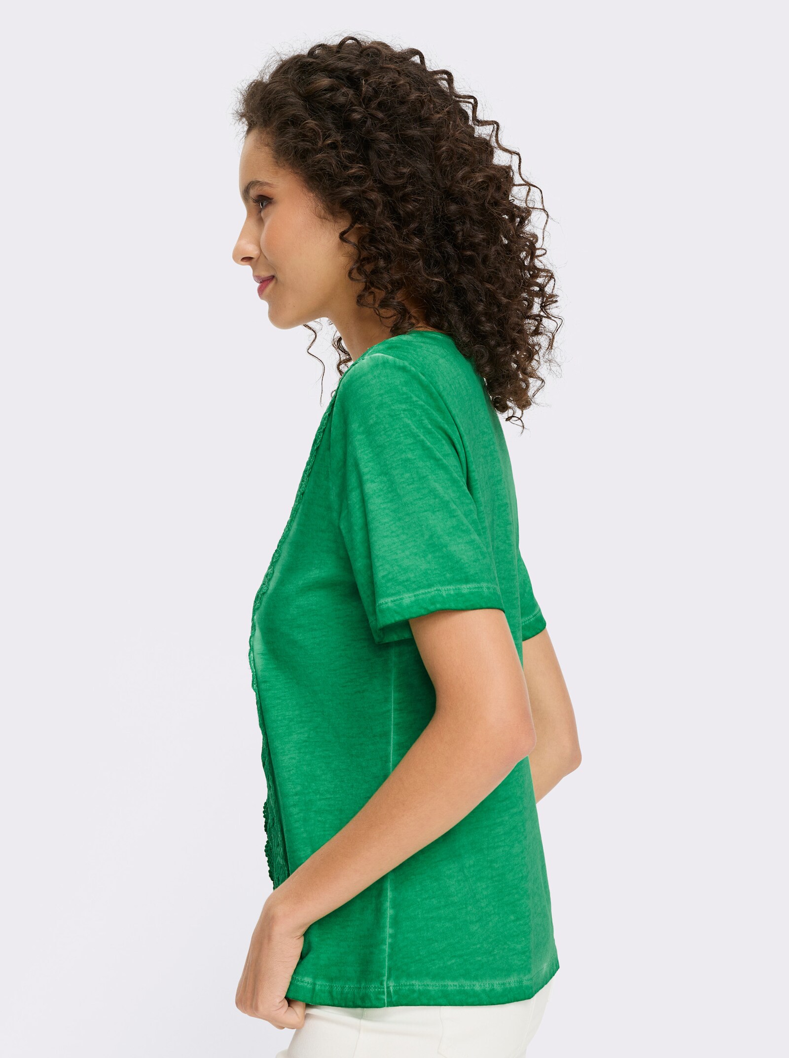 heine Kurzarmshirt mit Spitzenbesatz - grasgrün