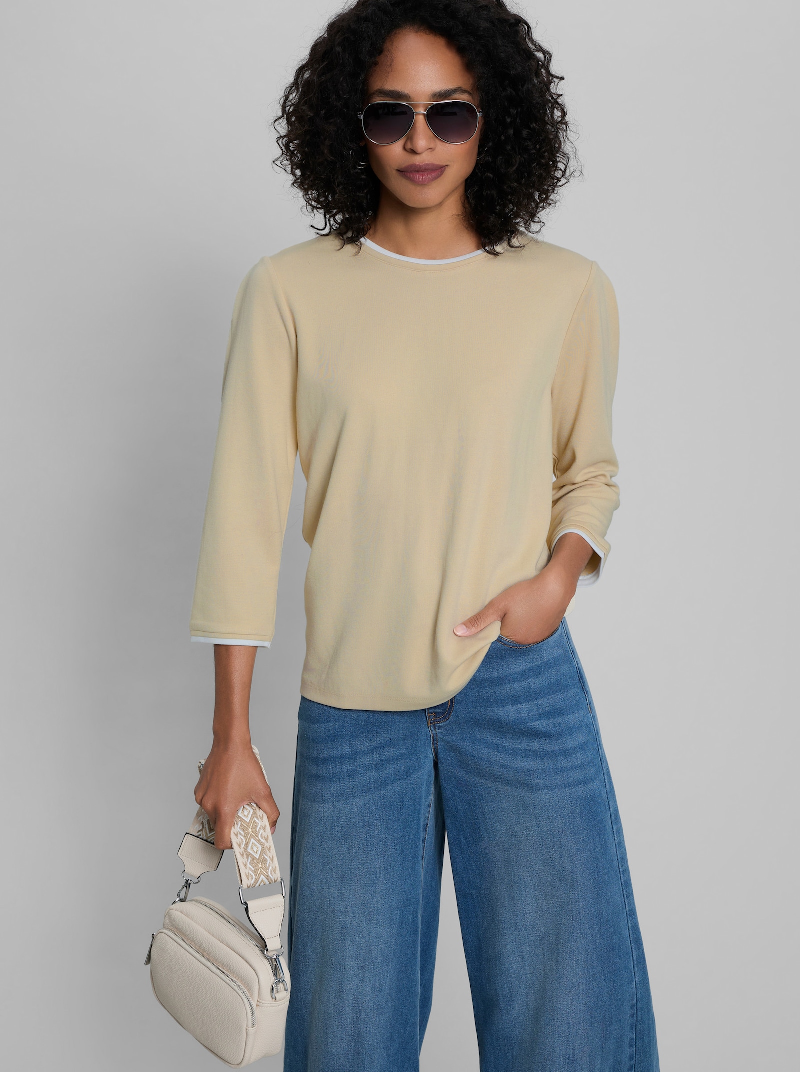 heine Langarmshirt mit Kontrast-Details - sand