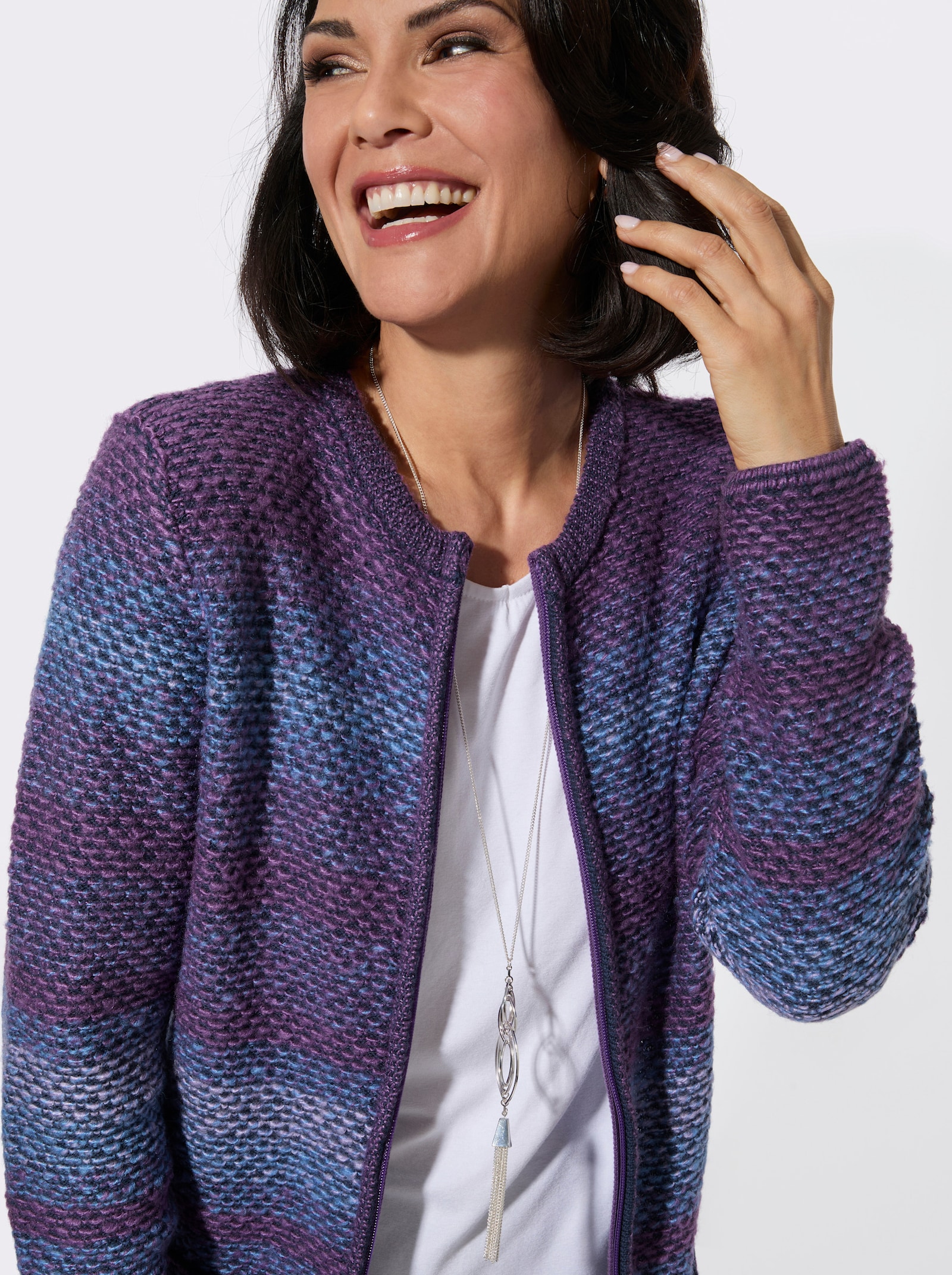 Strickjacke mit Farbverlauf - lila-dunkelblau-gemustert