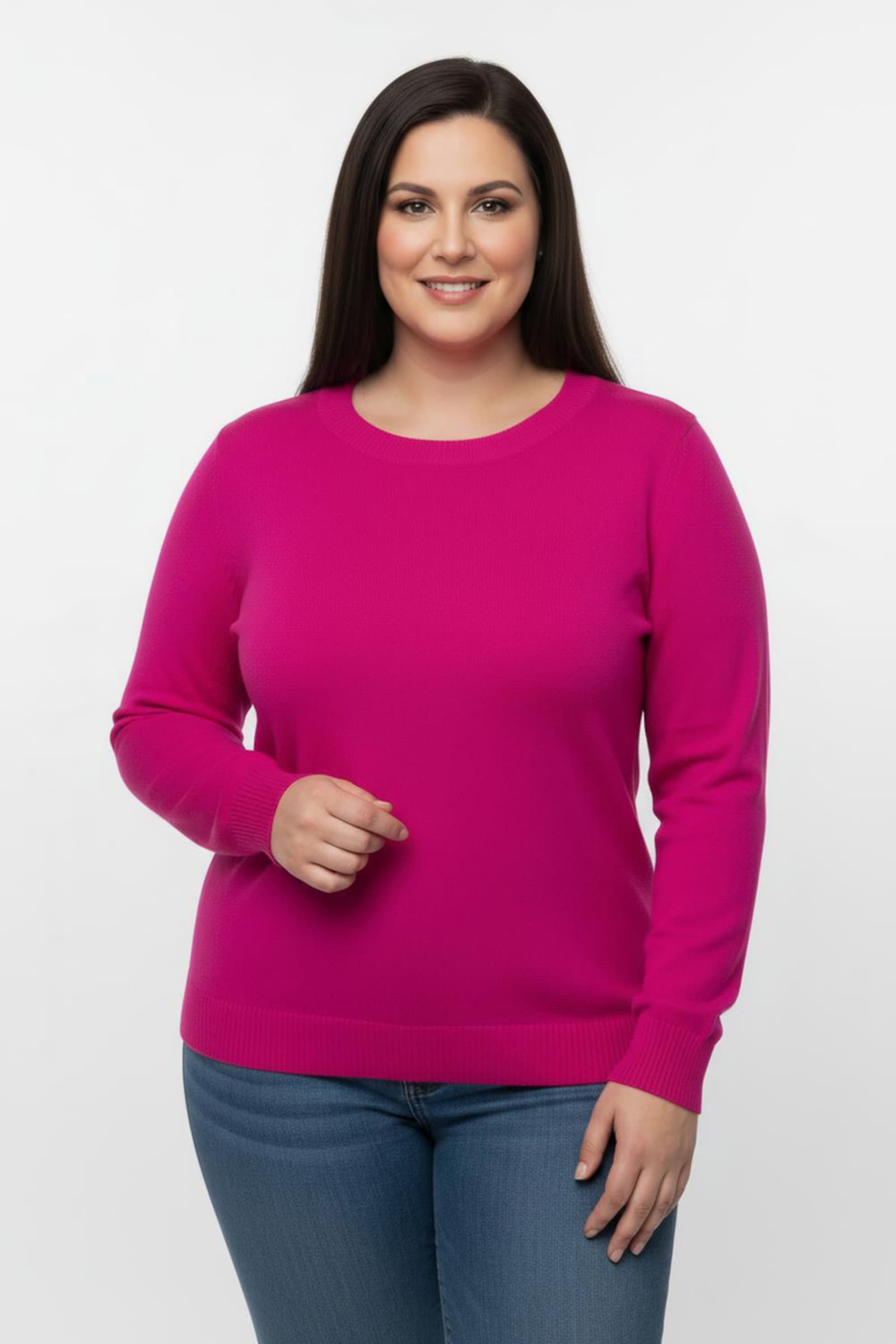 Langarm-Pullover aus reiner Baumwolle - fuchsia