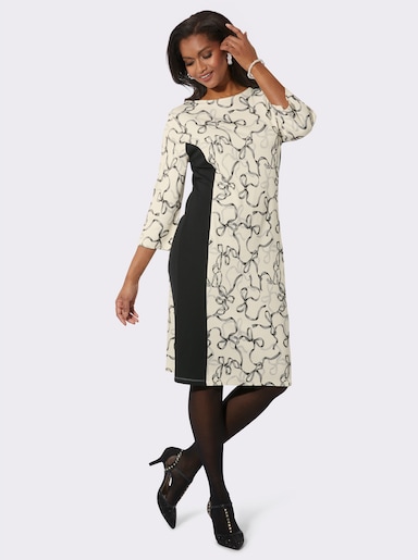 Jerseykleid mit seitlichen Uni-Einsätzen - champagner-graphit-bedruckt