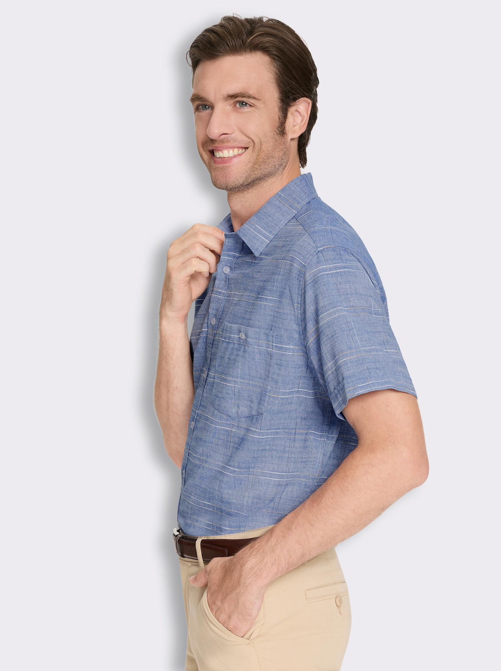 Marco Donati Kurzarmhemd mit Effektgarn - jeansblau