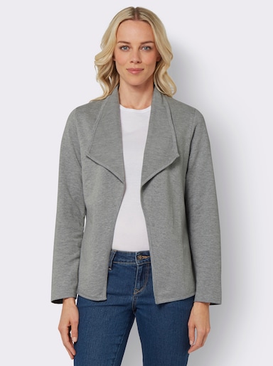 Jerseyblazer mit Umlegekragen, kurz geschnitten - hellgrau-meliert
