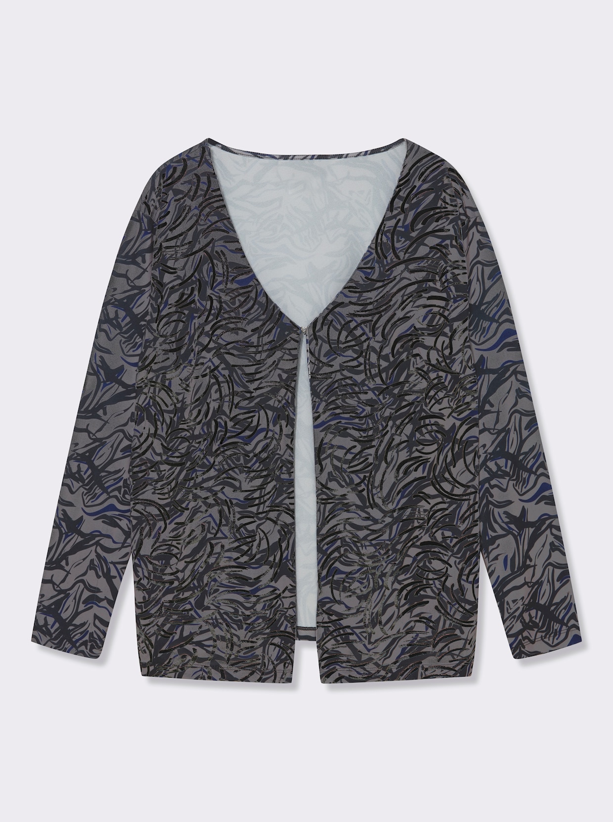 Shirtjacke mit silberfarbenem Folien-Druck - schwarz-marine-bedruckt