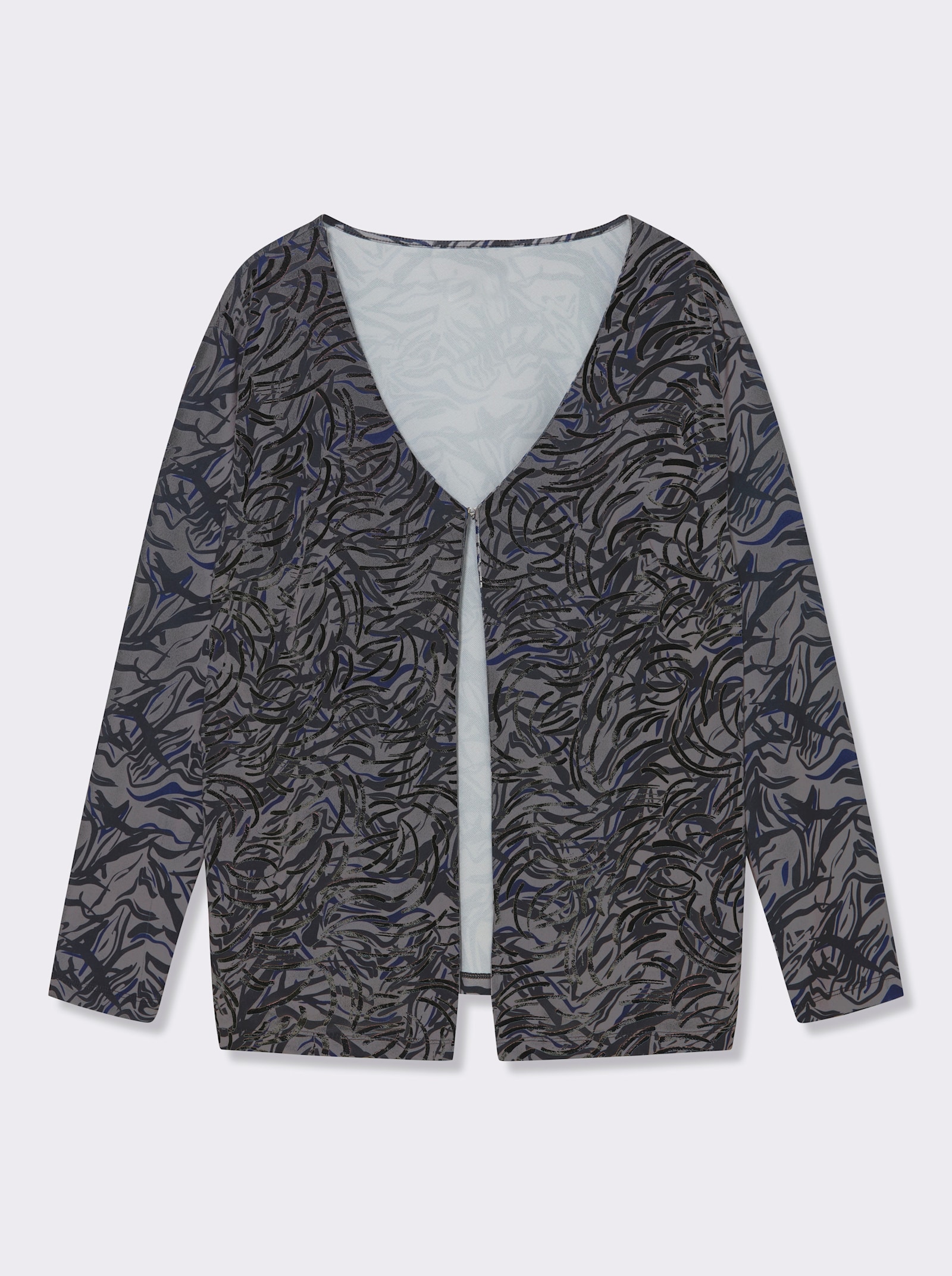 Shirtjacke mit silberfarbenem Folien-Druck - schwarz-marine-bedruckt