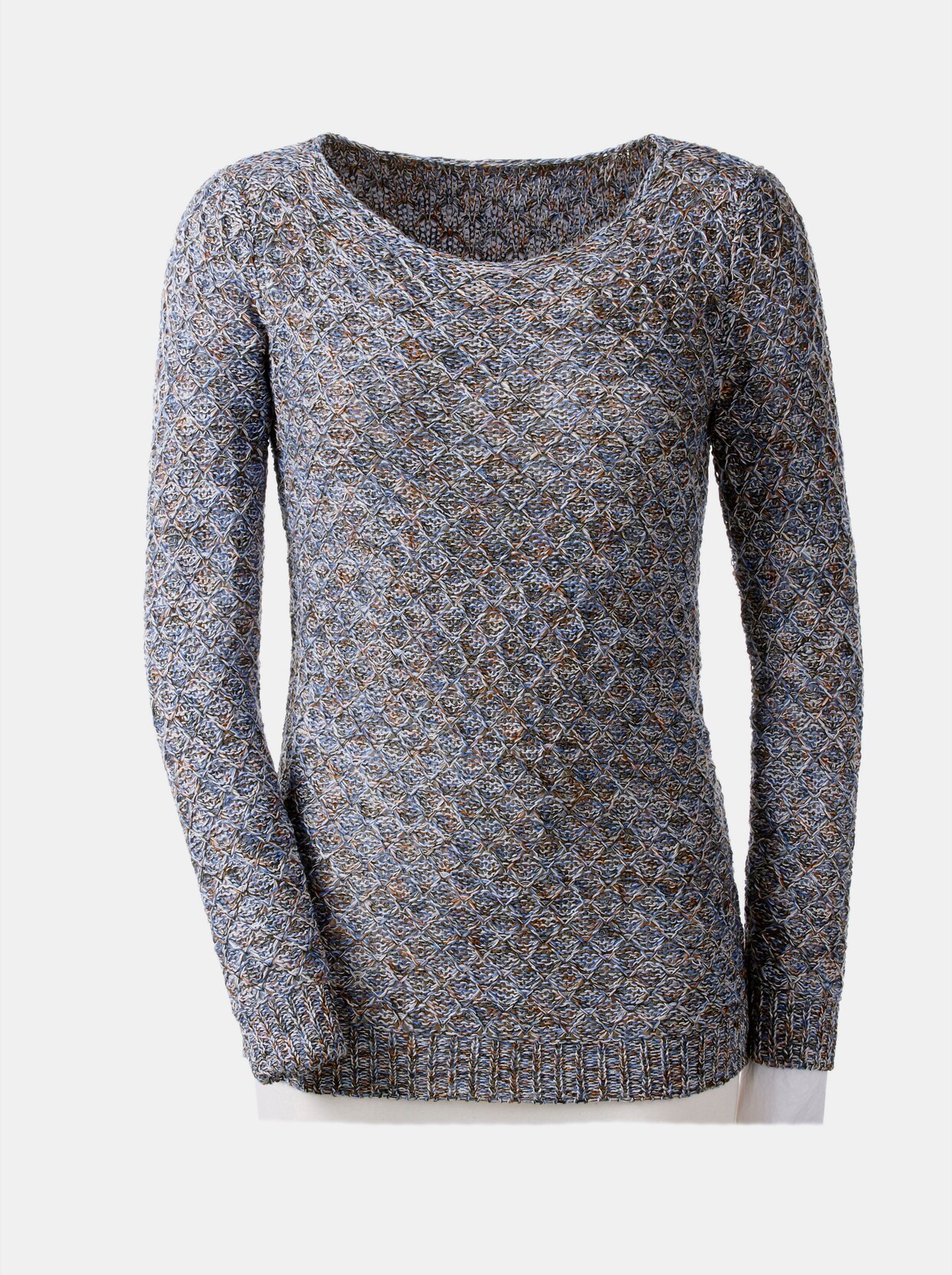 Rundhalspullover - jeansblau-gemustert