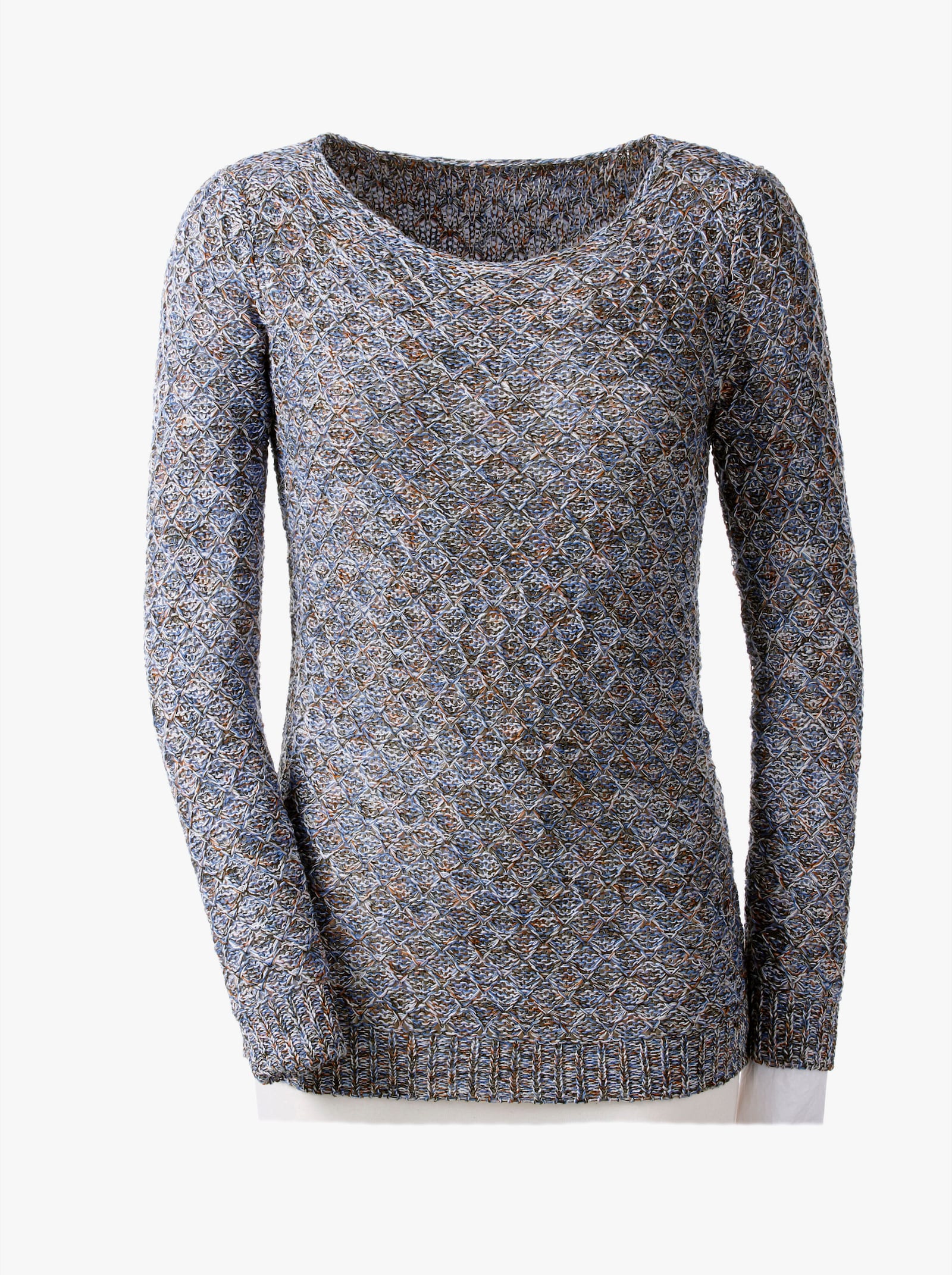Rundhalspullover mit Multicolor-Garn - jeansblau-gemustert