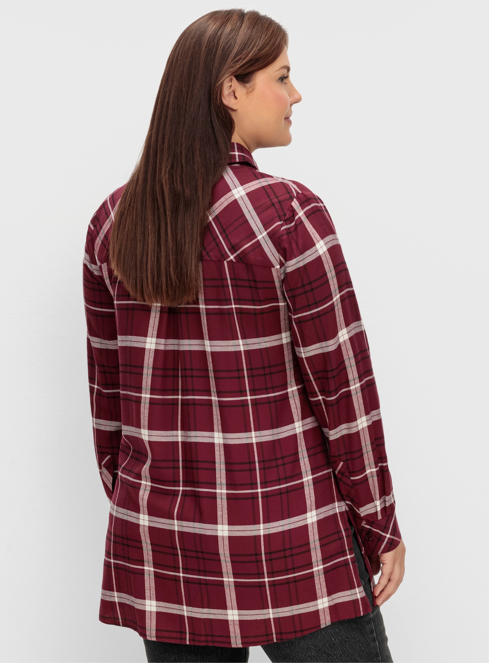 sheego Overhemdblouse met ruitpatroon - wijnrood geruit
