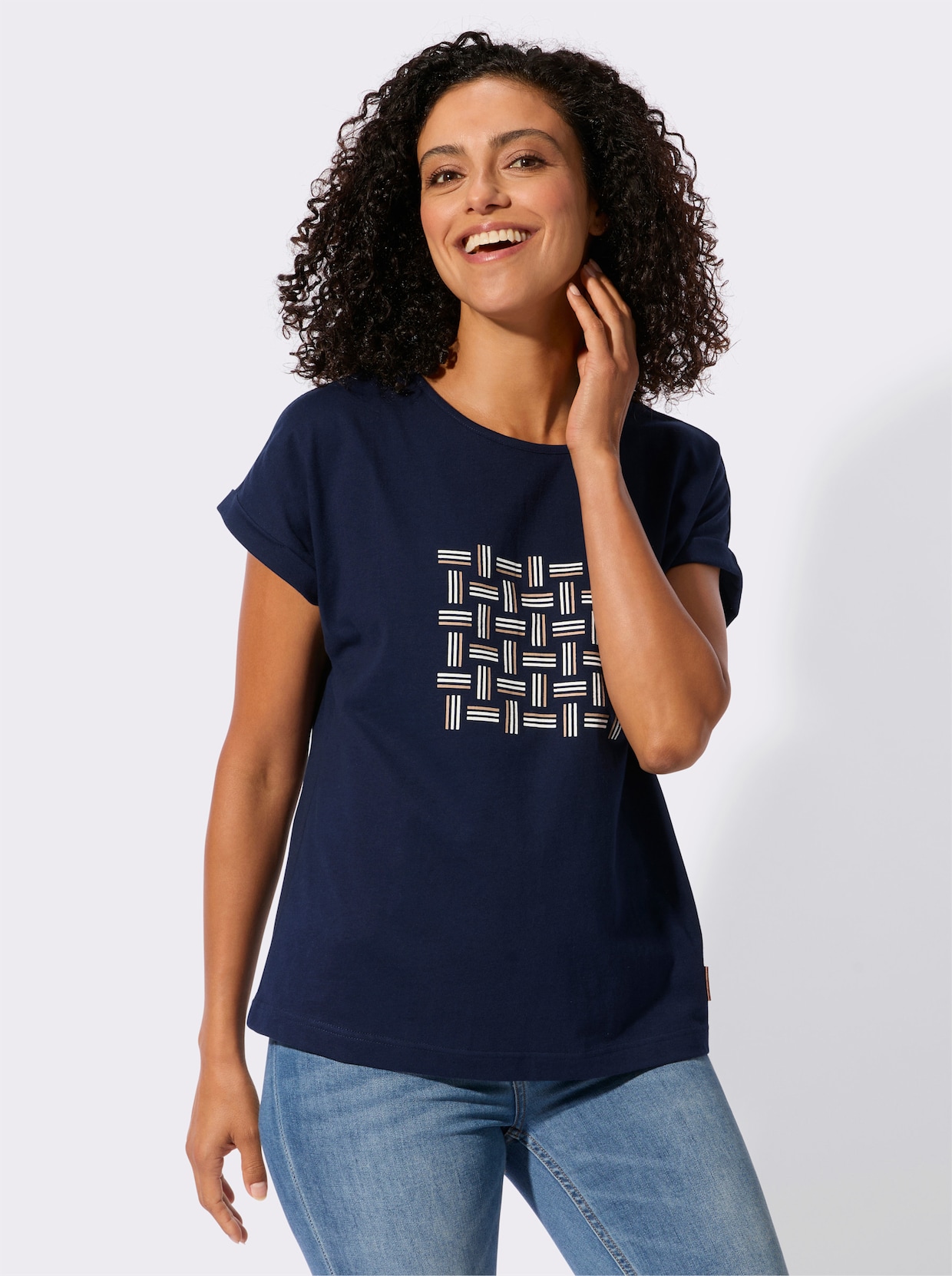 Shirt - marine-ecru-bedruckt