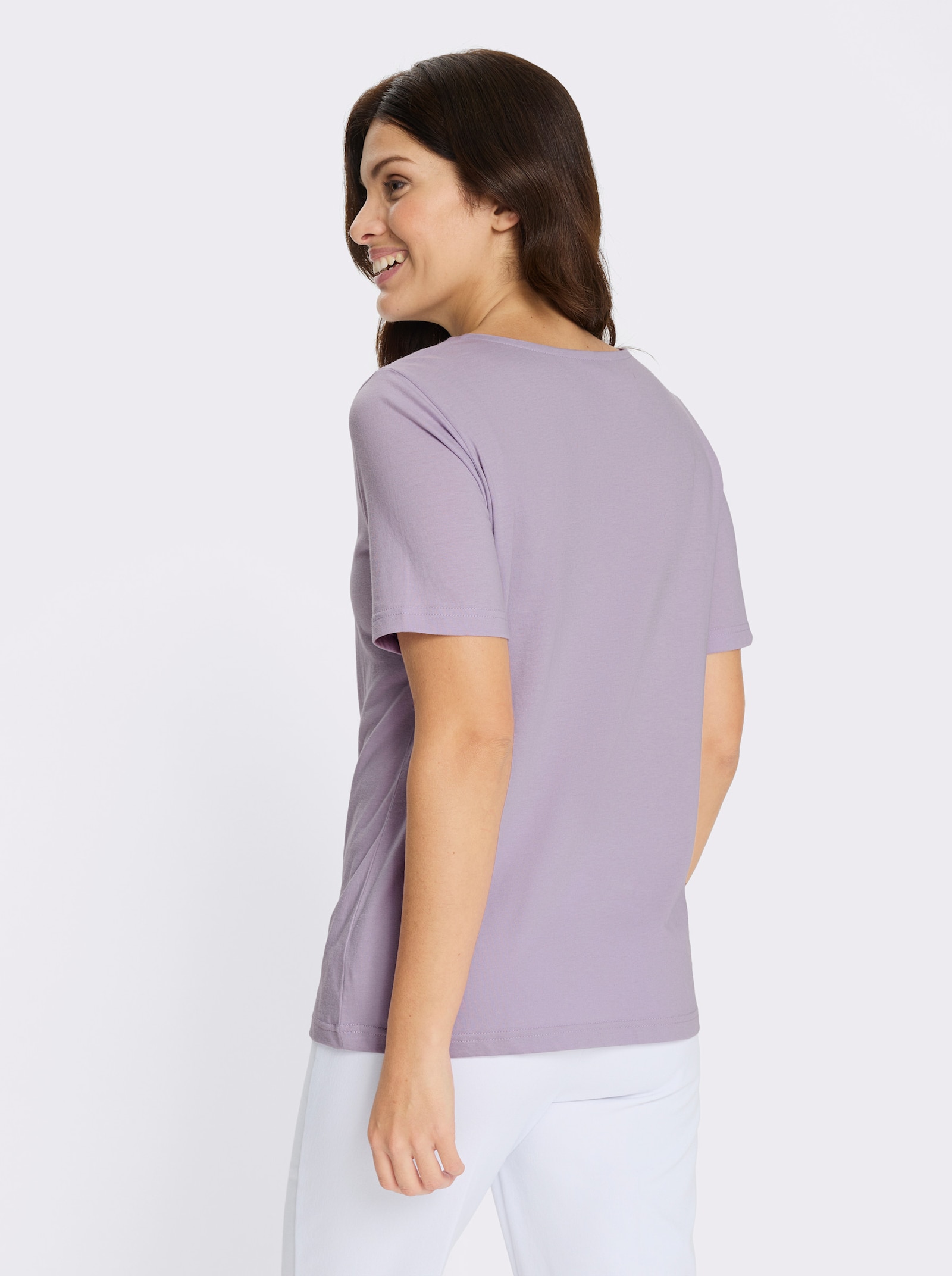 Kurzarmshirt mit platziertem Tulpen-Druck - flieder-lila