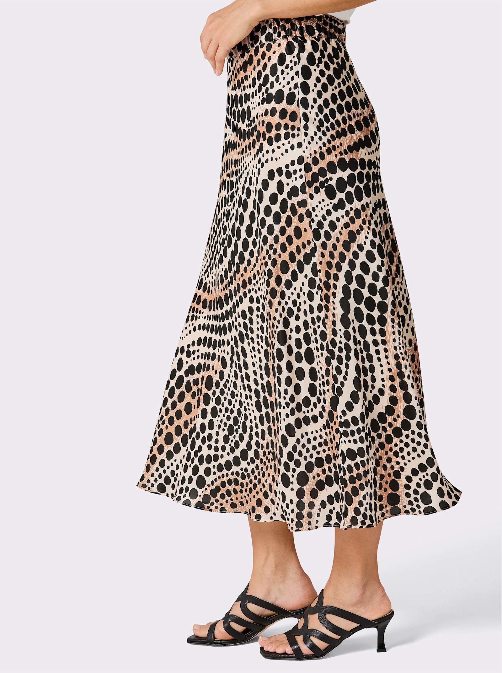 CREATION L PREMIUM Schlupfrock im Seiden-Viskose-Mix - elfenbein-schwarz-bedruckt