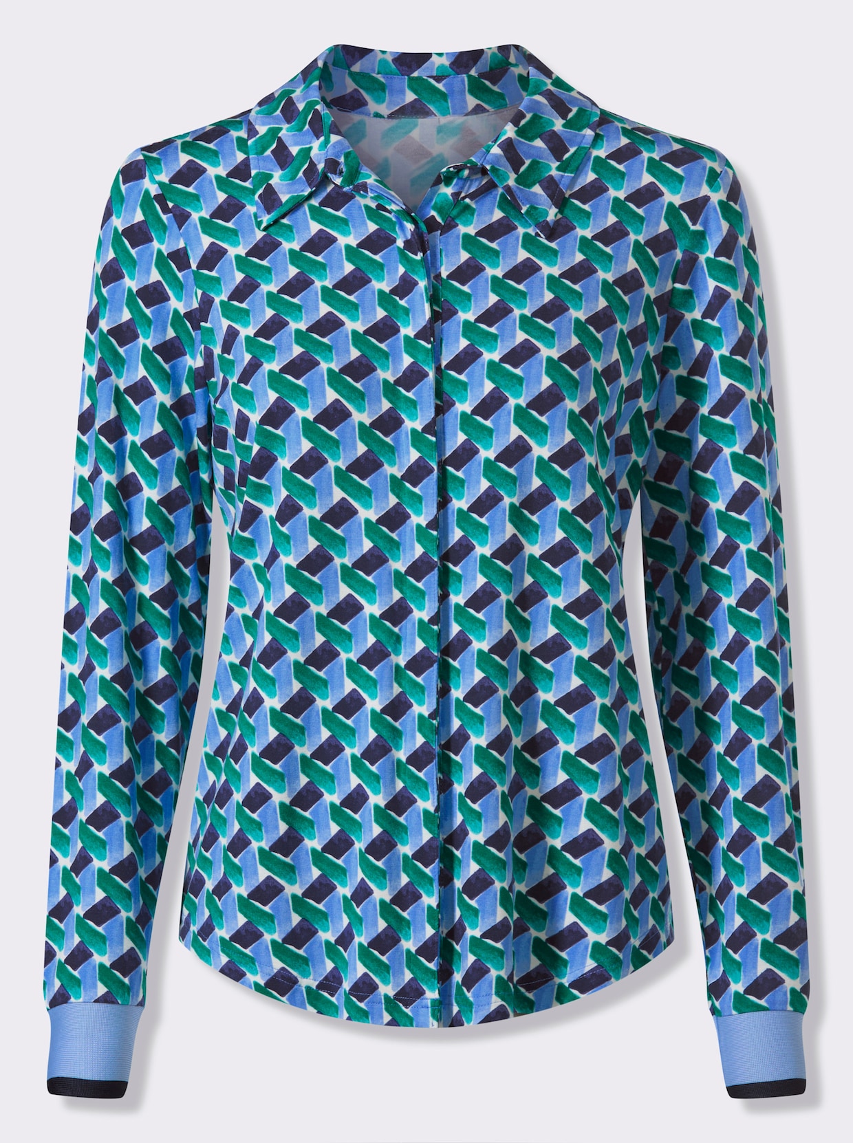 heine Druckbluse - himmelblau-grün-bedruckt