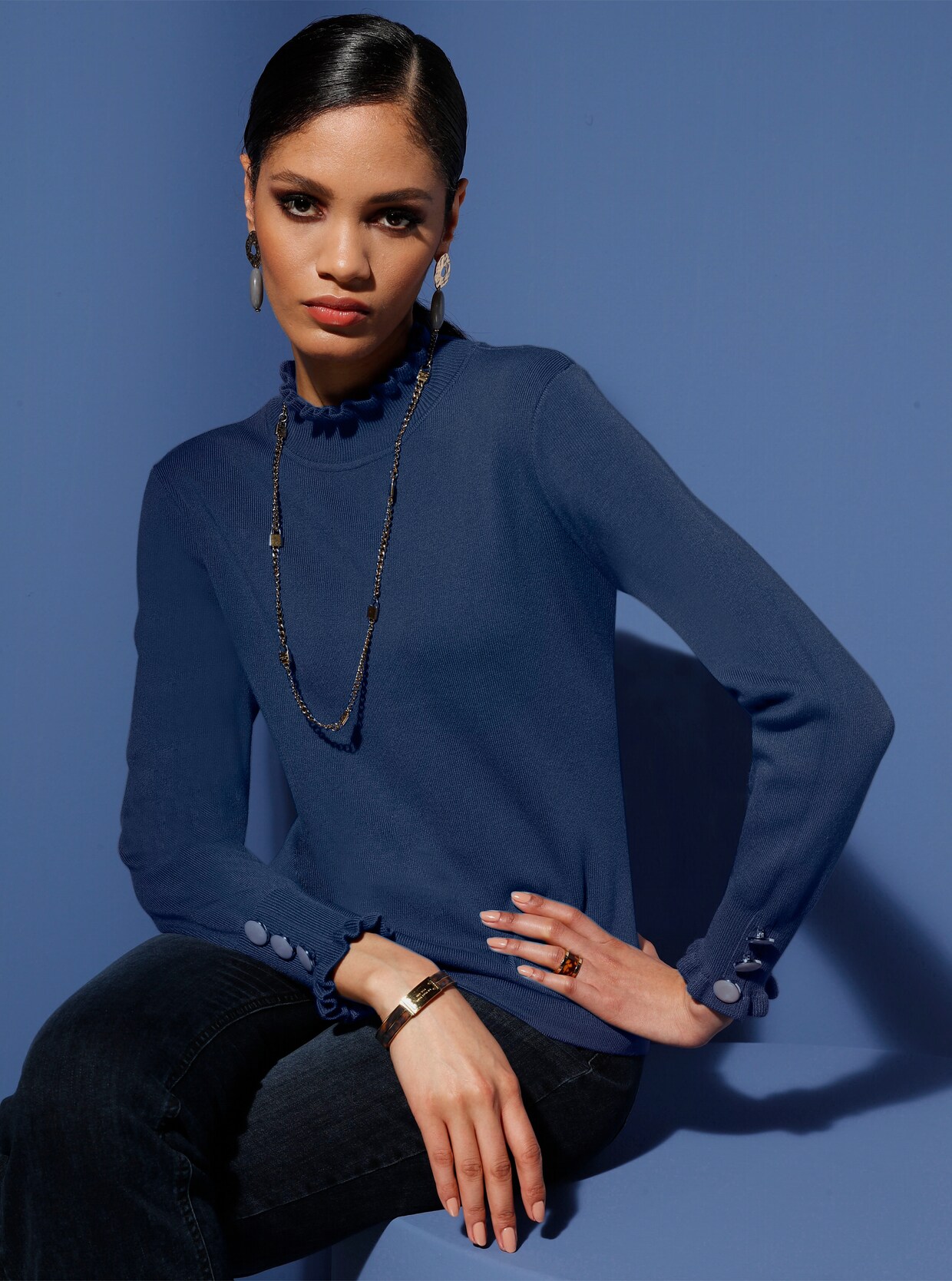 Langarm-Pullover - jeansblau