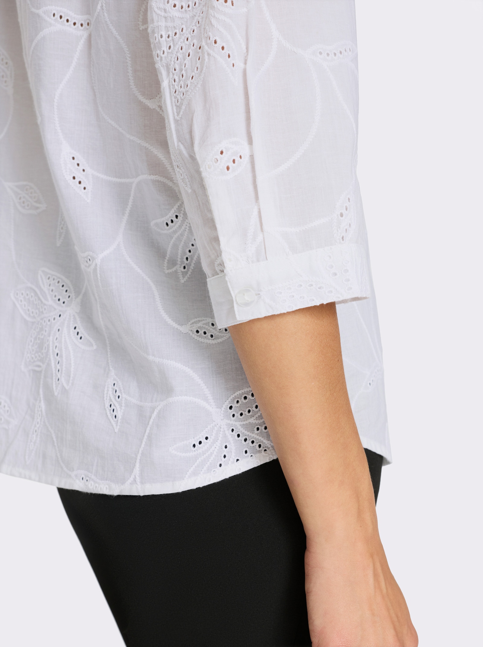 Baumwollbluse mit Madeira-Stickerei - weiss