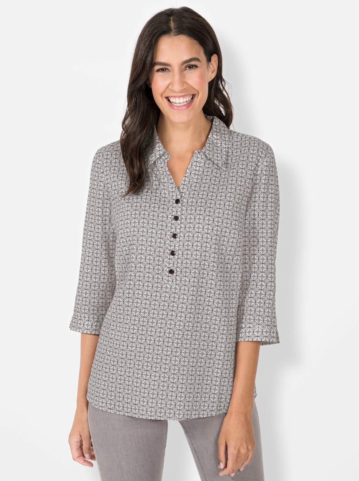 Comfortabele blouse - zwart/wit geprint
