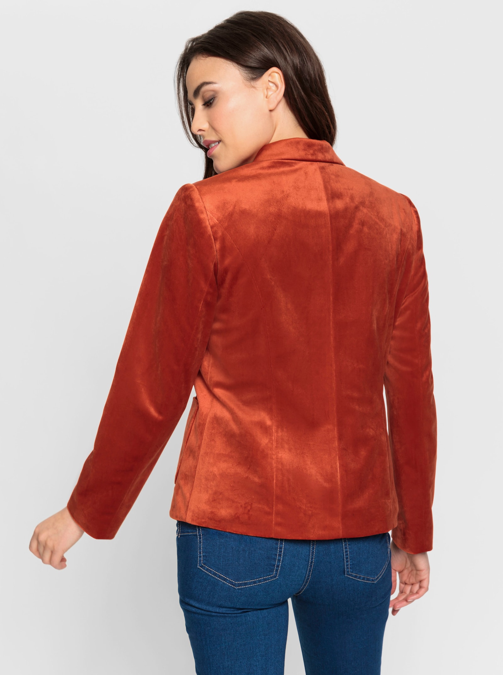 heine Fluwelen blazer met afgeronde randen - roestrood