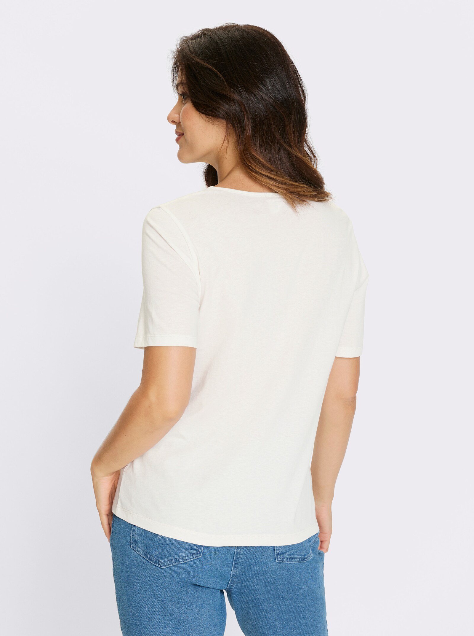 Folkloreshirt met op dessin geplaatste bloemenprint - ecru/oudroze