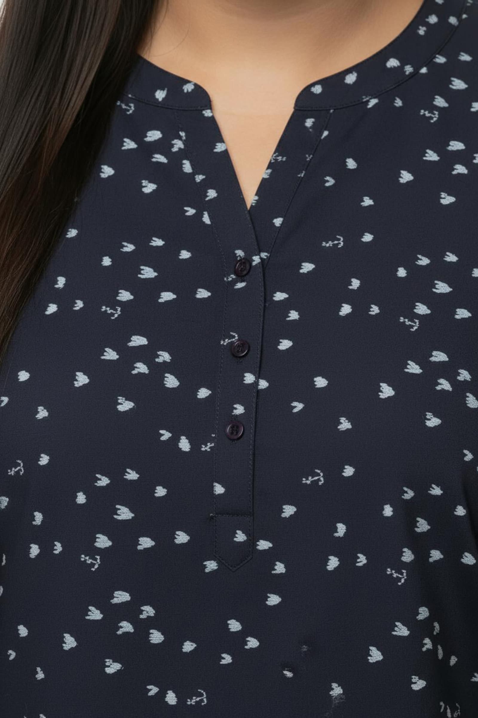 Schlupfbluse mit 3/4-Ärmeln - marine-ecru-bedruckt