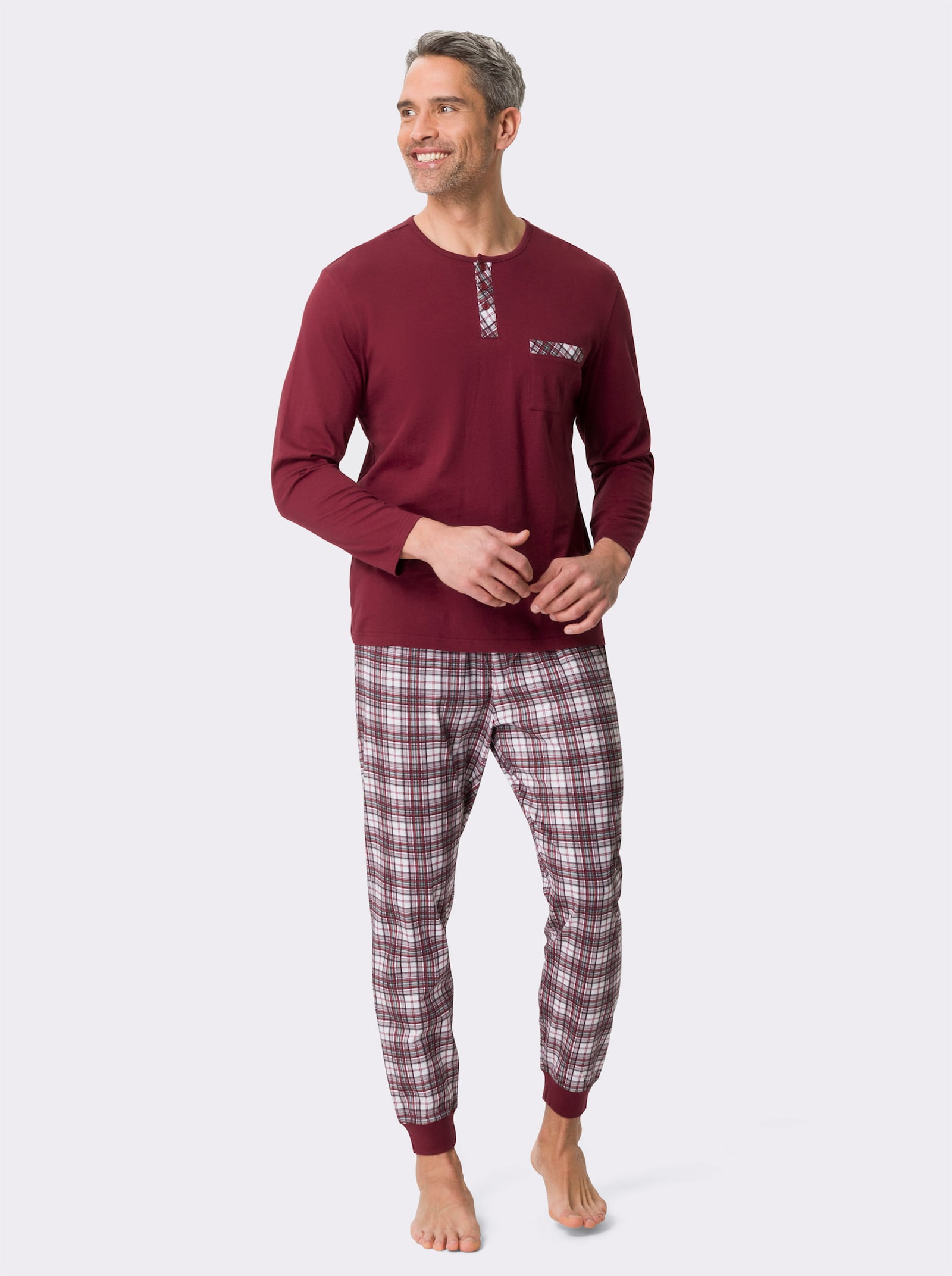 Schlafanzug - dunkelrot-kariert