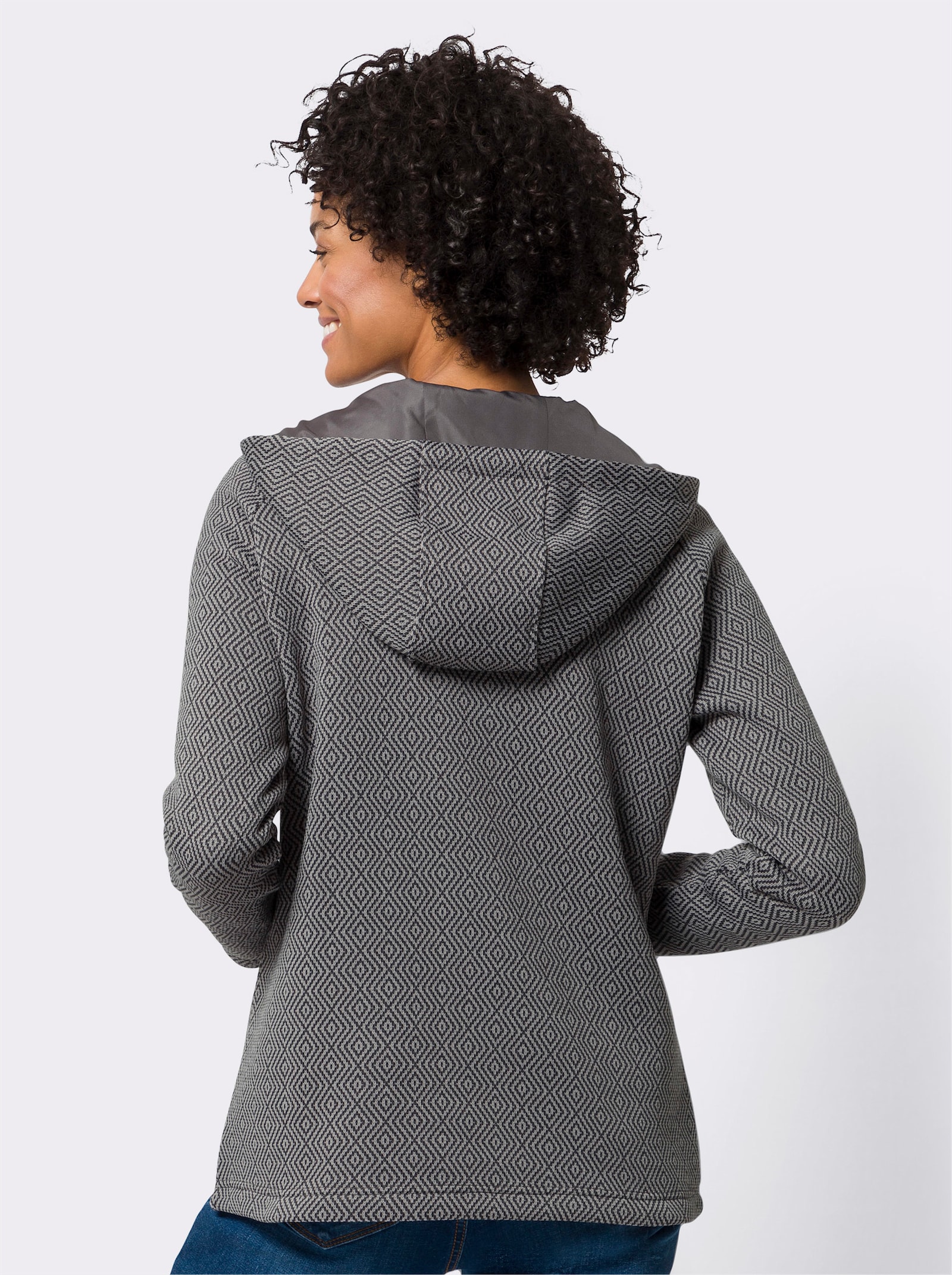 Strickfleecejacke mit Steppung - steingrau-anthrazit-gemustert