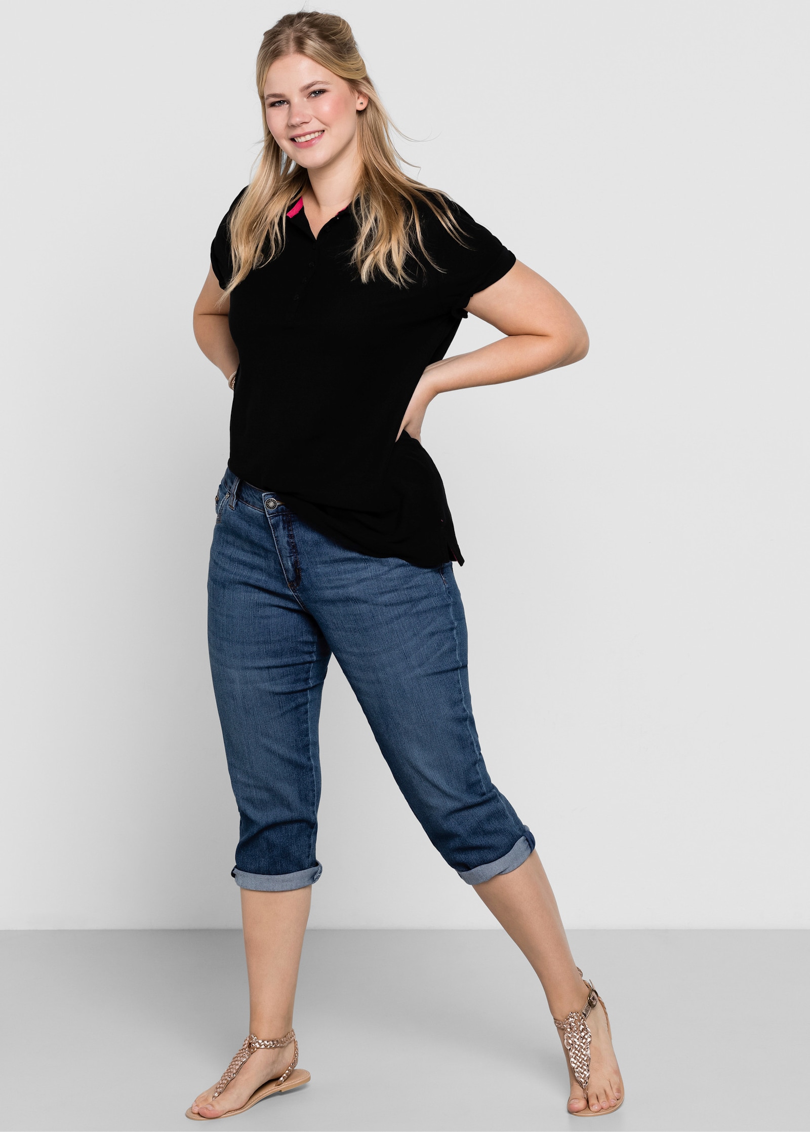 sheego Caprijeans mit Krempelfunktion - blue denim