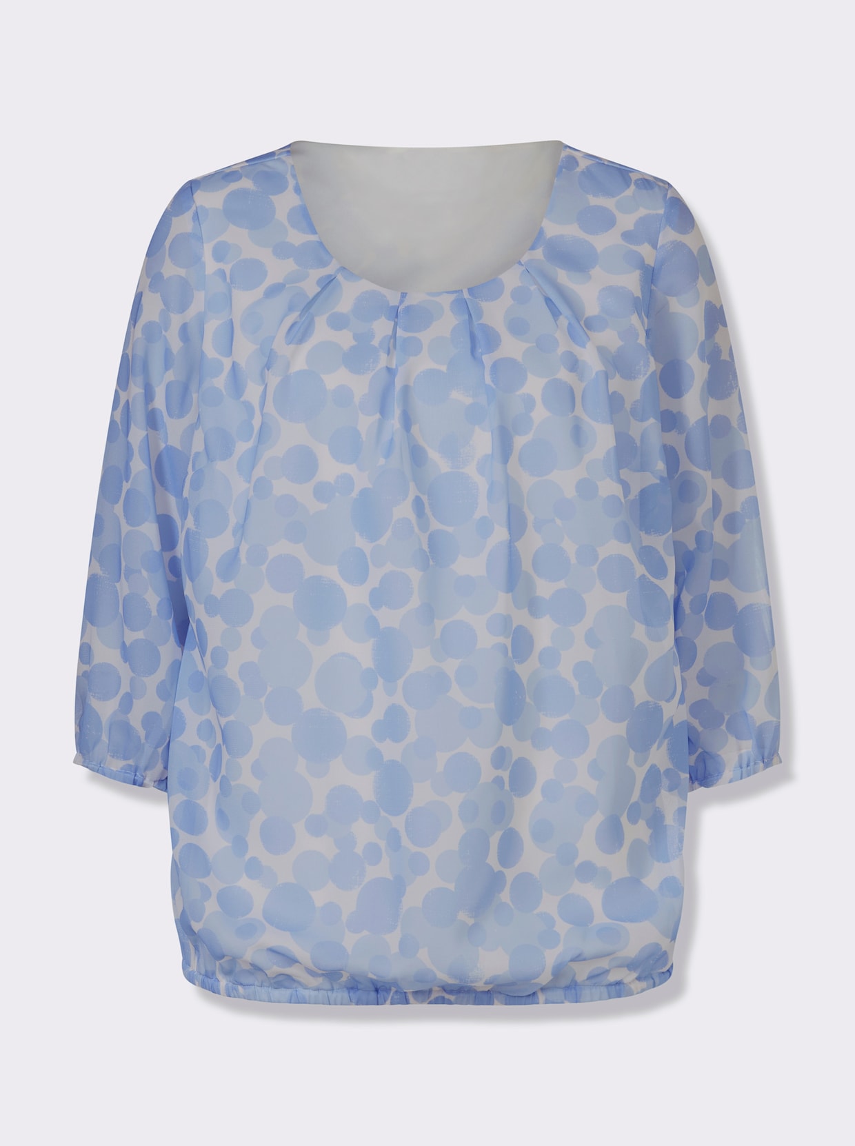 Schlupf-Bluse - ecru-himmelblau-bedruckt