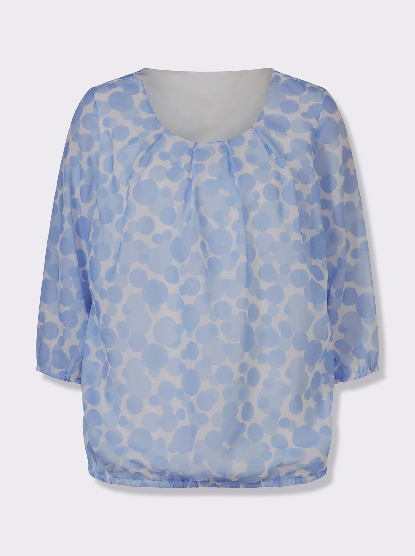 Schlupf-Bluse im Tupfen-Dessin - ecru-himmelblau-bedruckt