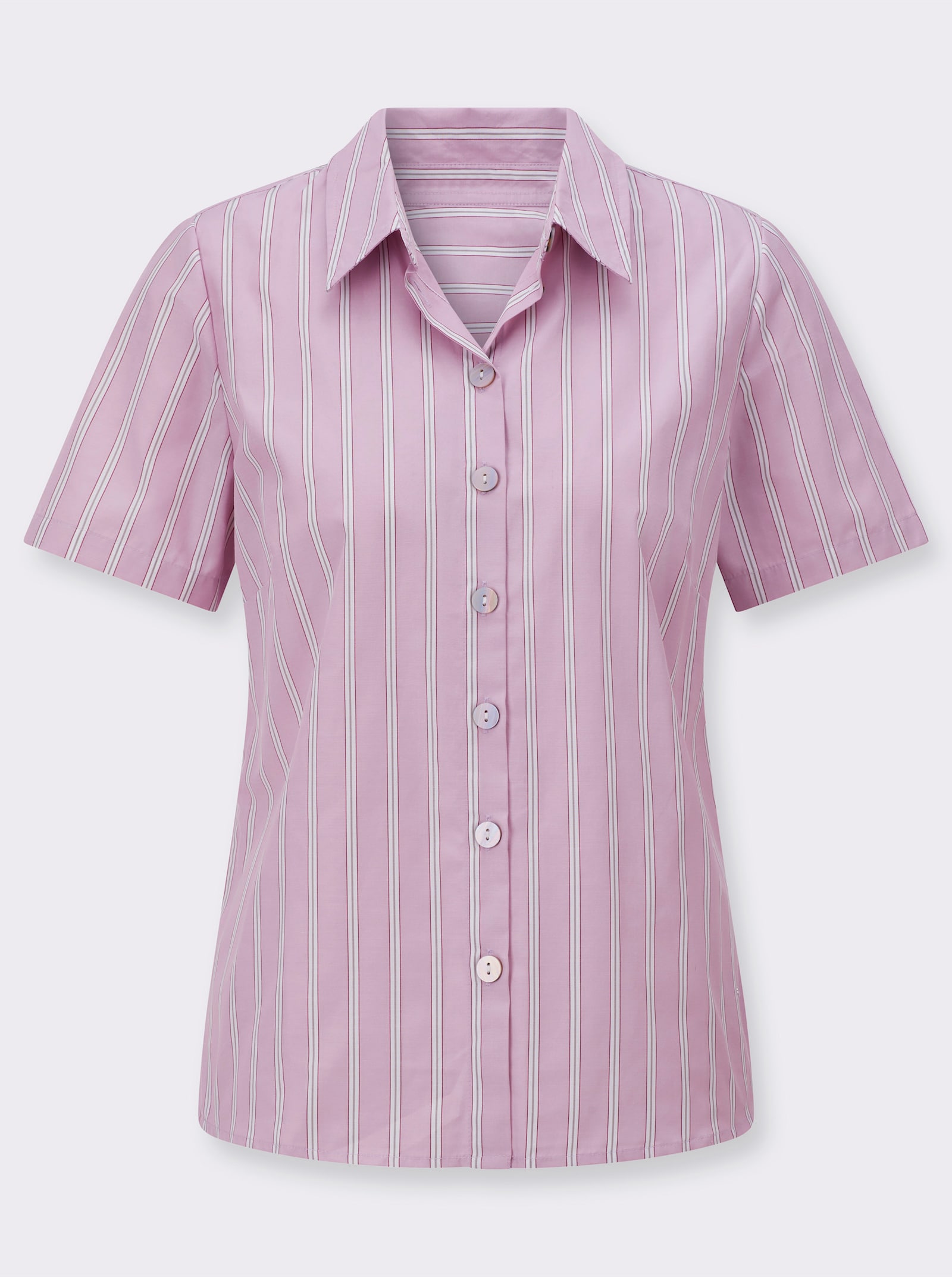 Gestreepte blouse met sierknopen - roze/ecru gestreept