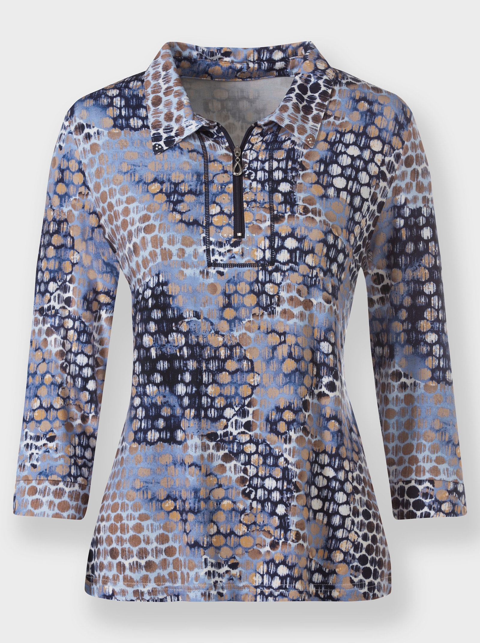 Poloshirt mit Glitzer-Elementen - bleu-sesam-bedruckt