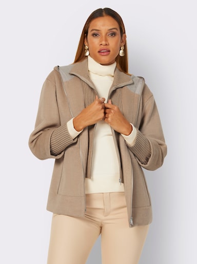 Manisa Wolljacke mit Strickeinsatz am Kragen - camel-sand-meliert