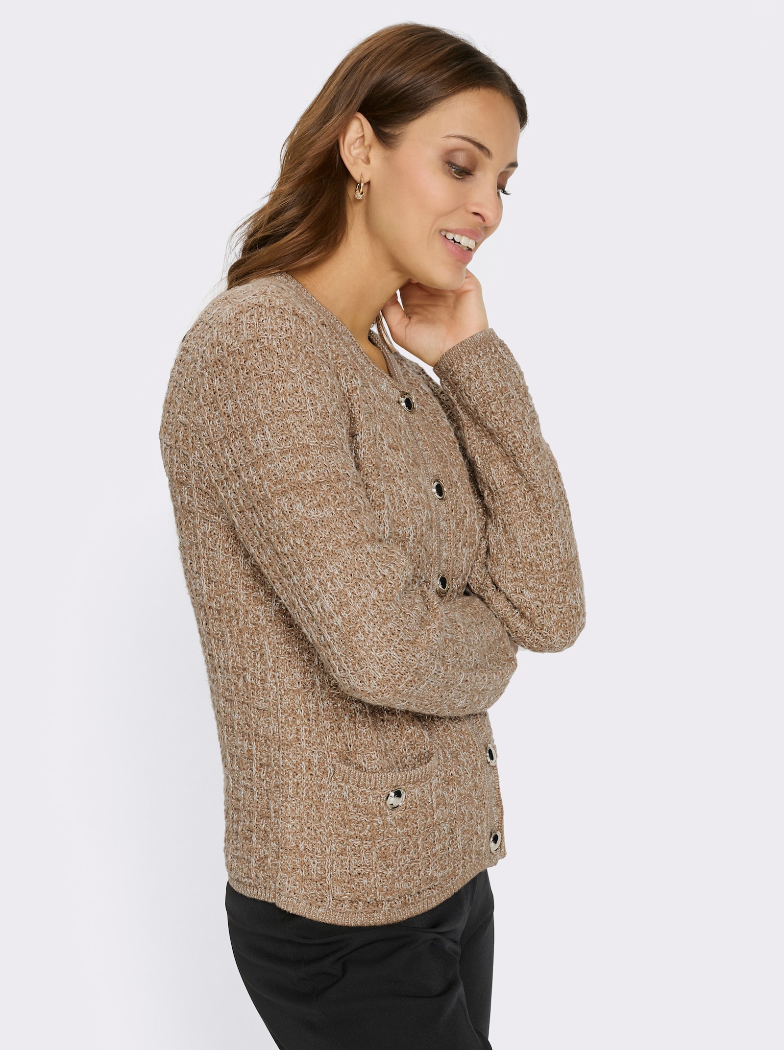 Veste en tricot en fil brillant - chamois-écru chiné