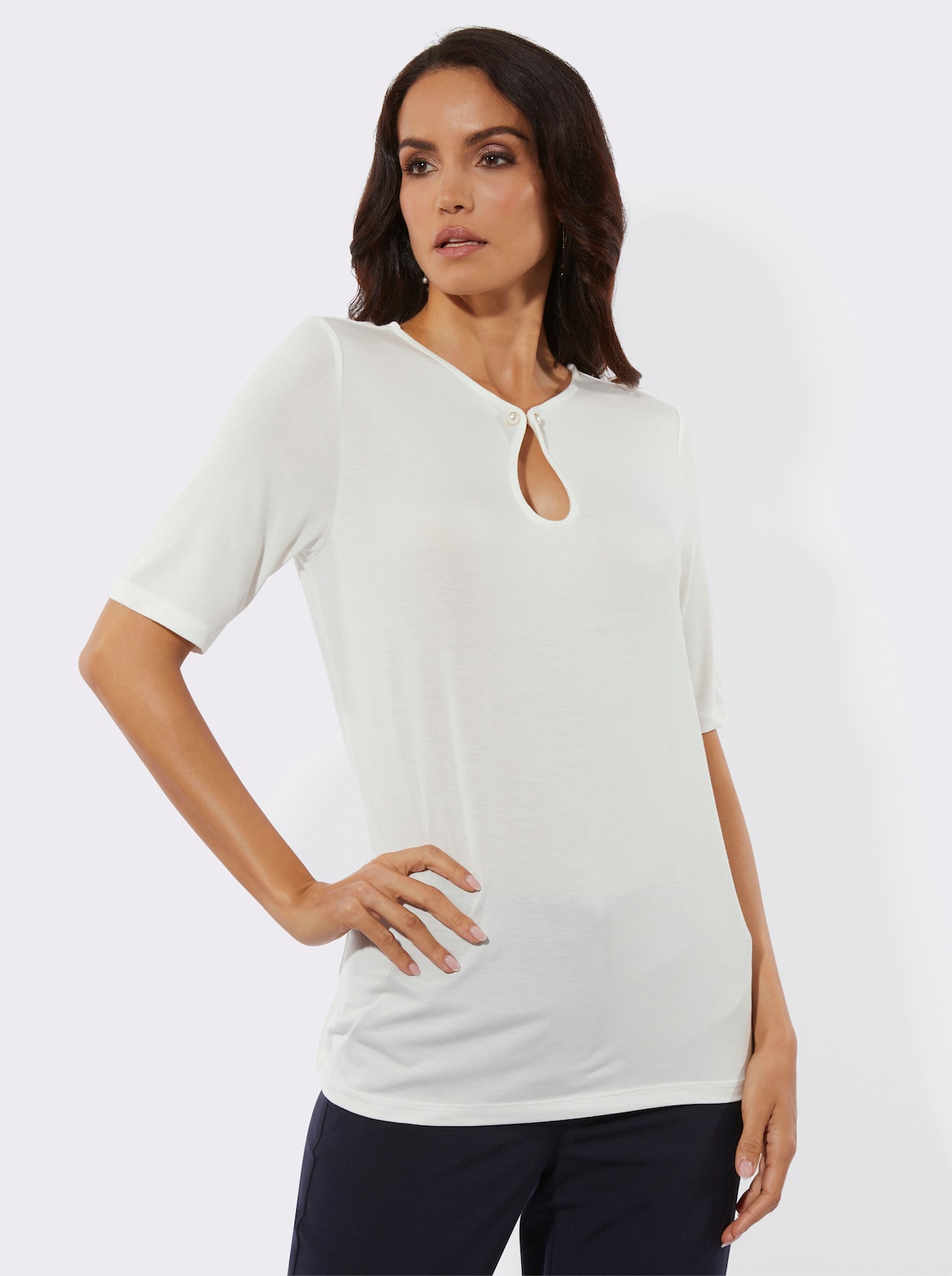 Kurzarmshirt mit Modal - ecru