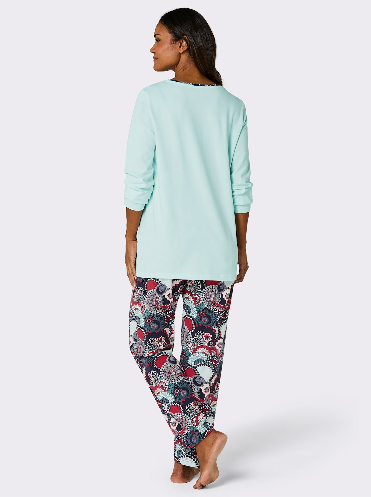 Comtessa Pyjama - zacht mint/marine bedrukt