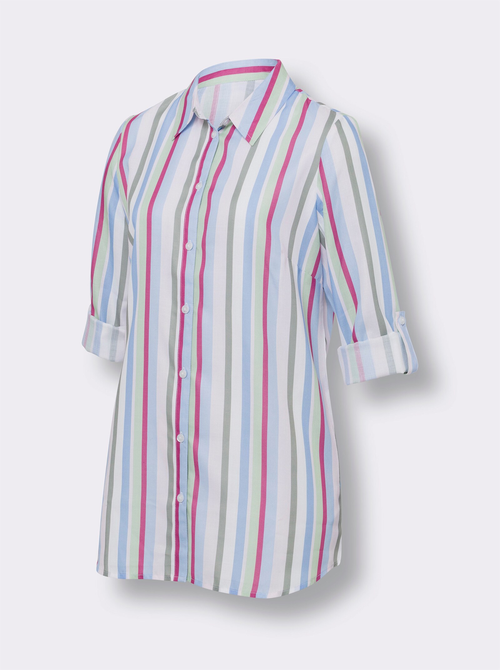 Lange blouse met verticaal streepdessin - ecru/fuchsia gestreept