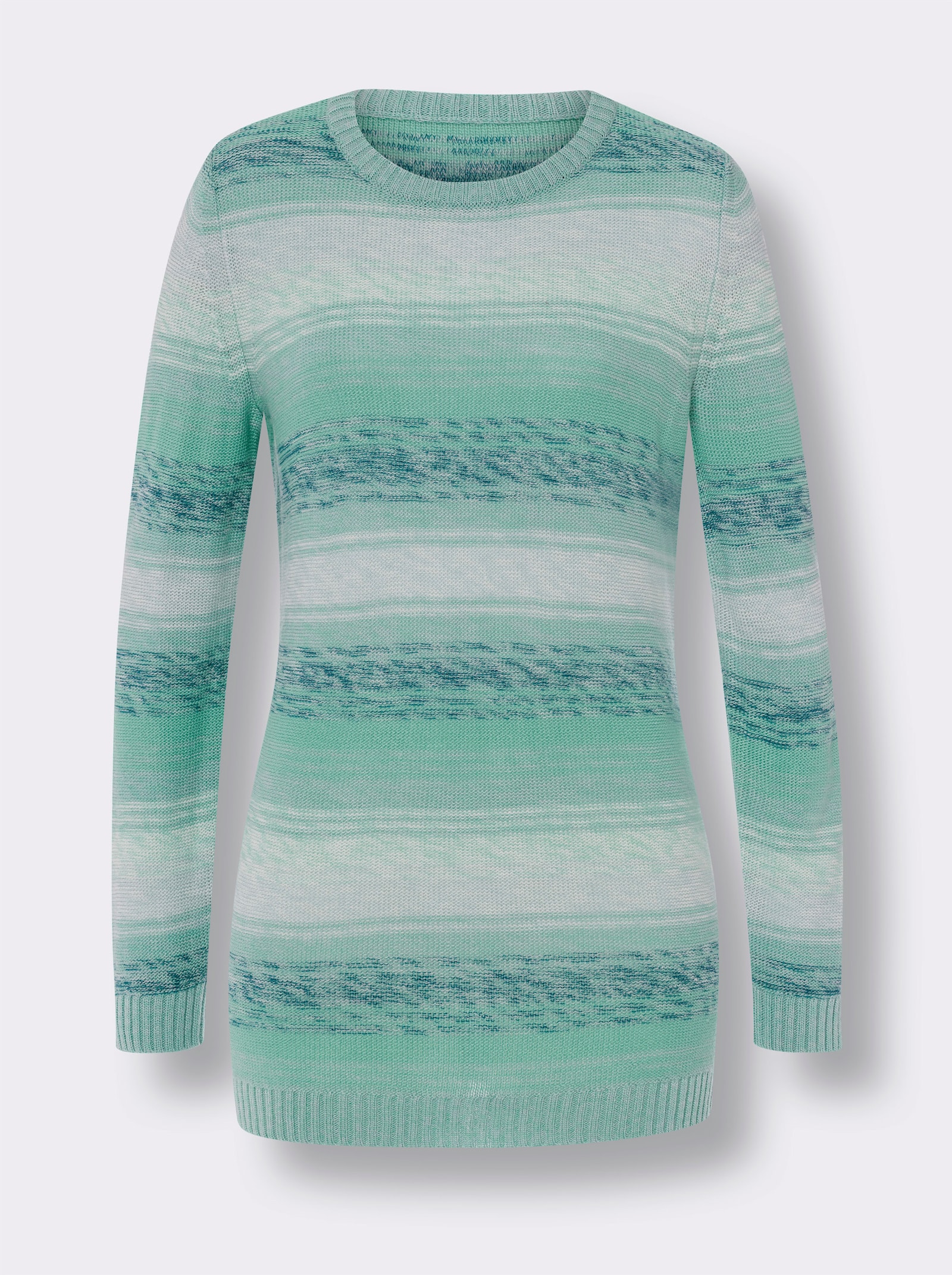 Longpullover aus Melange-Garn - aquapetrol-blaugrün-gemustert
