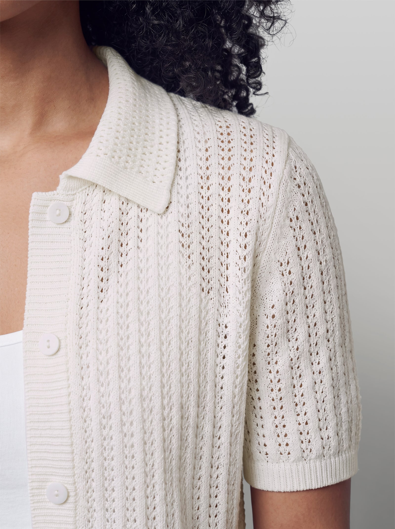 heine Ajourstrickjacke mit Hemdkragen - ecru