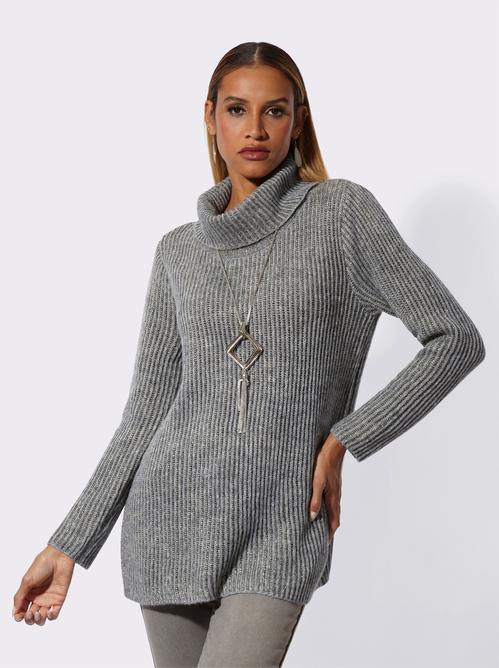 Rollkragenpullover mit Farbverlauf - hellgrau-anthrazit-meliert