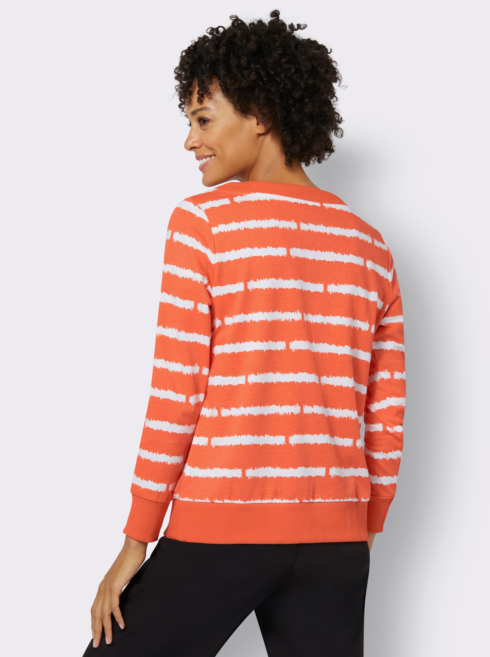 Sweatshirt mit Tunnelzug und Bindeband - orange-ecru