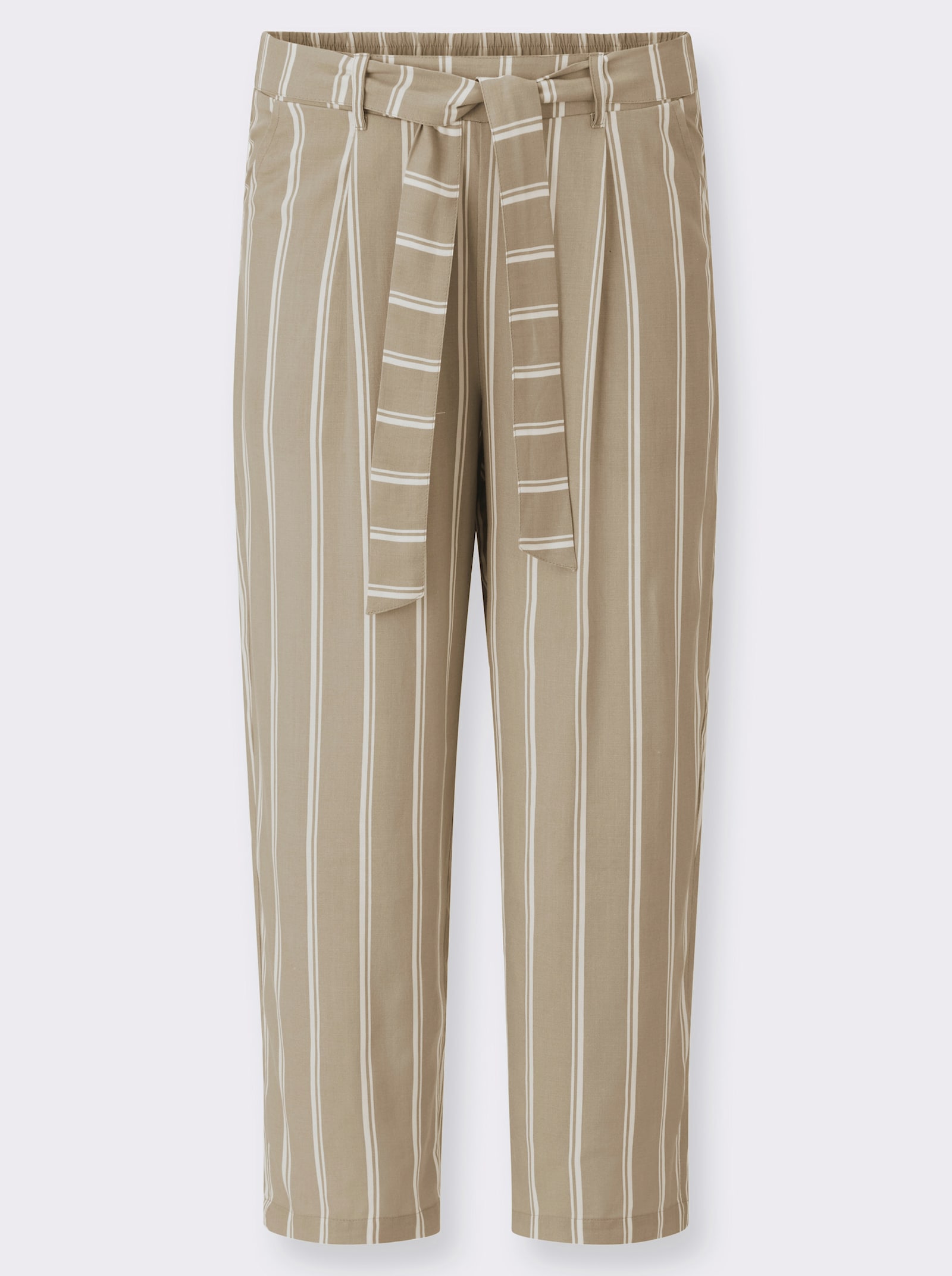 3/4-Hose mit fixiertem Bindegürtel - beige-ecru-gestreift