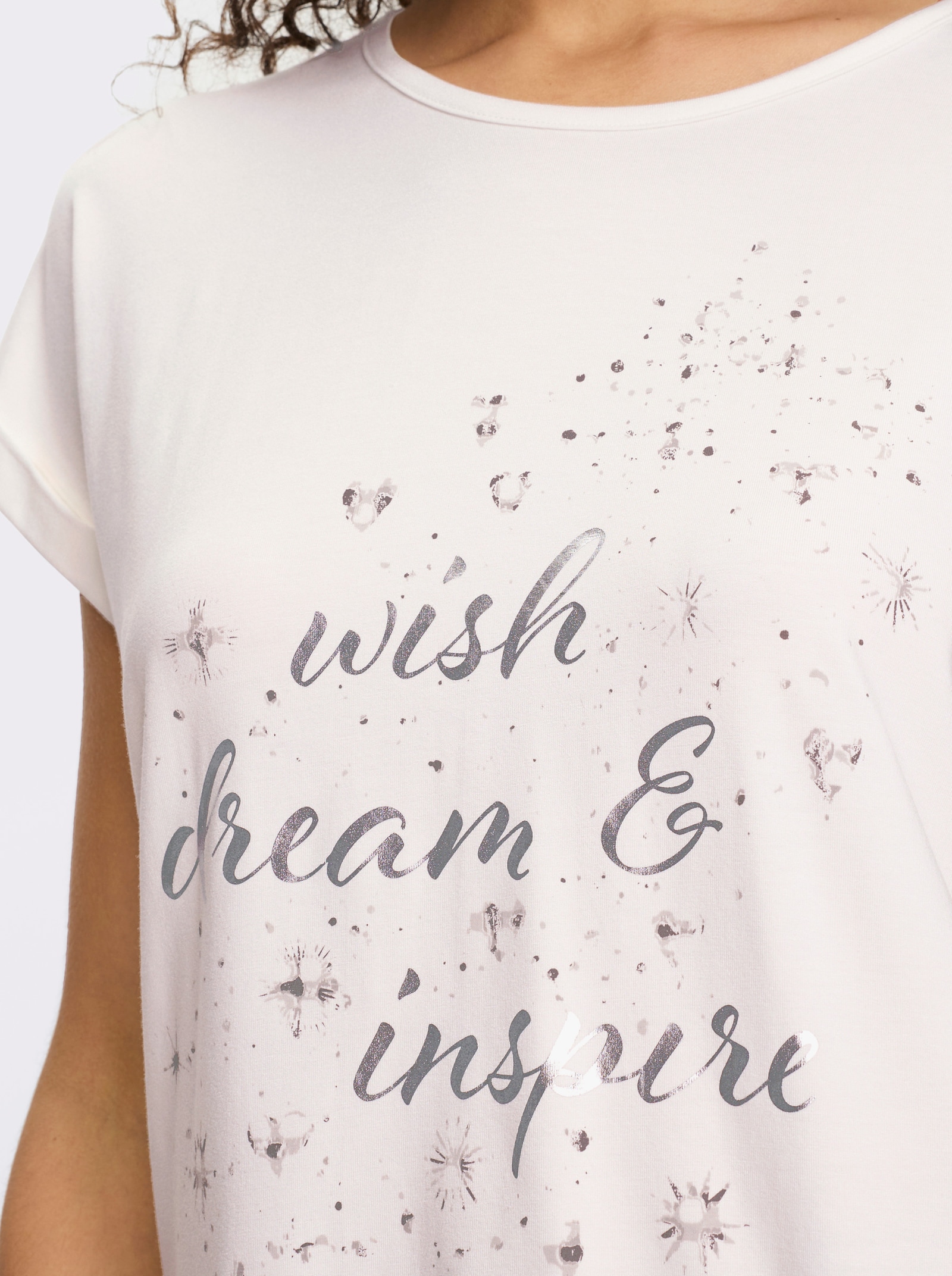 heine Kurzarmshirt mit Glanz-Print - ecru-grau-bedruckt