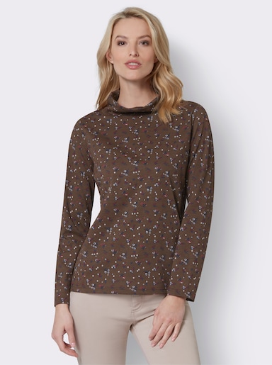 Langarmshirt im Blümchen-Dessin - schoko-bedruckt