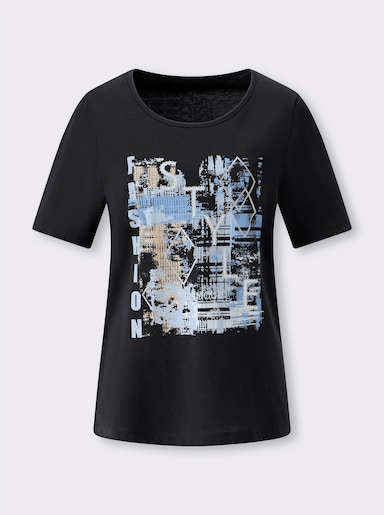Kurzarmshirt mit Buchstaben-Druck - schwarz-hellblau