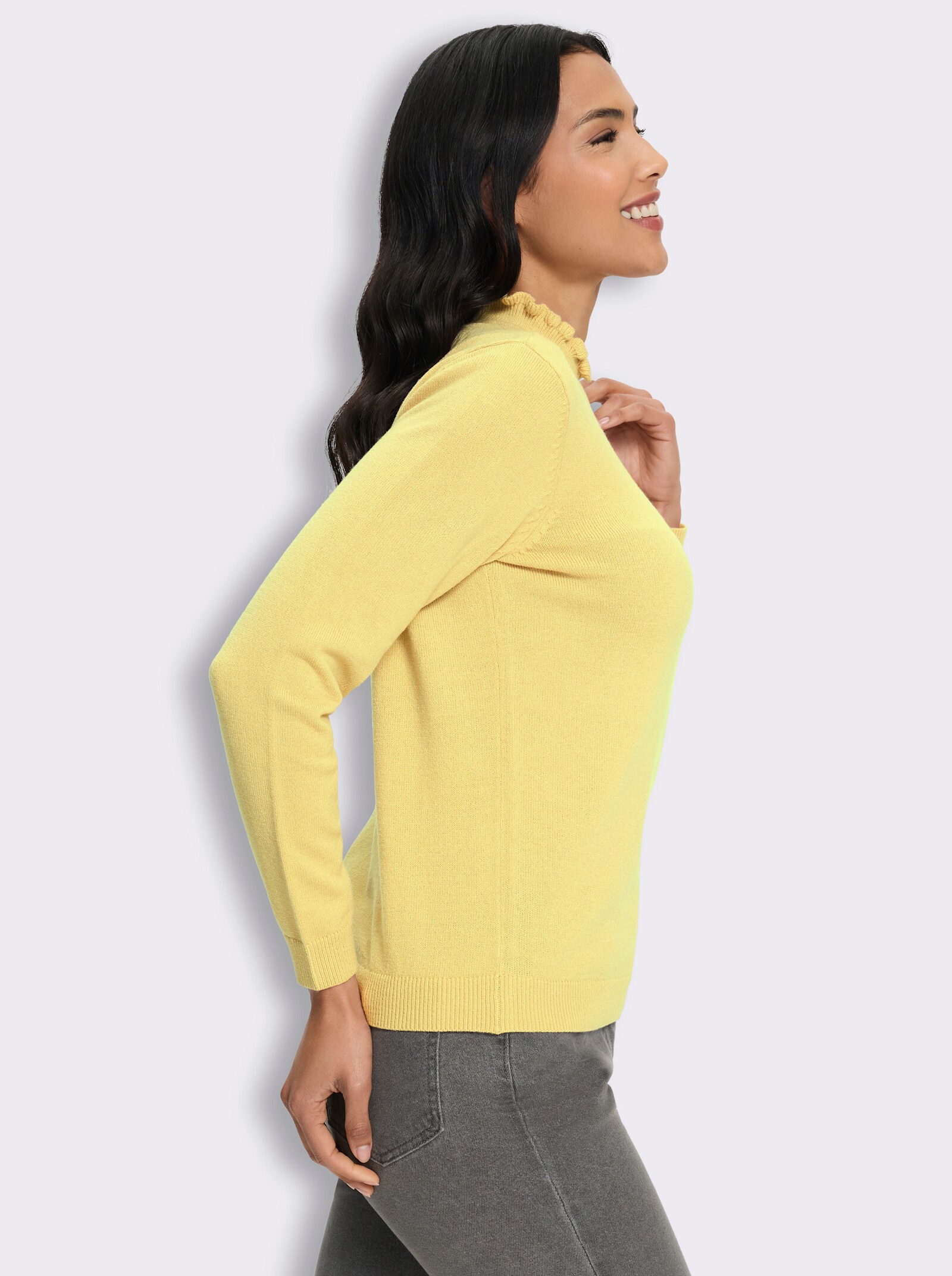 Stehkragenpullover in flauschiger Qualität - zitrone