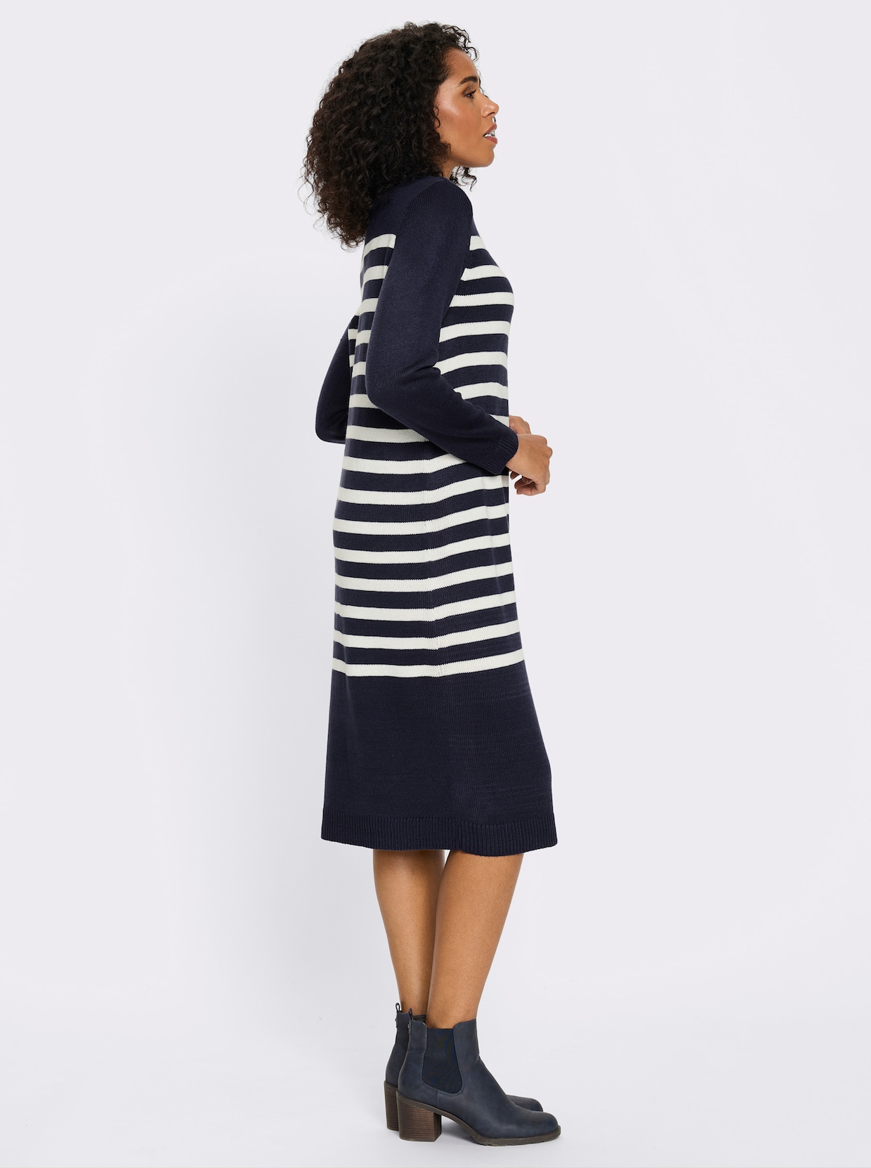 Strickkleid mit Kontraststreifen - marine-ecru-geringelt