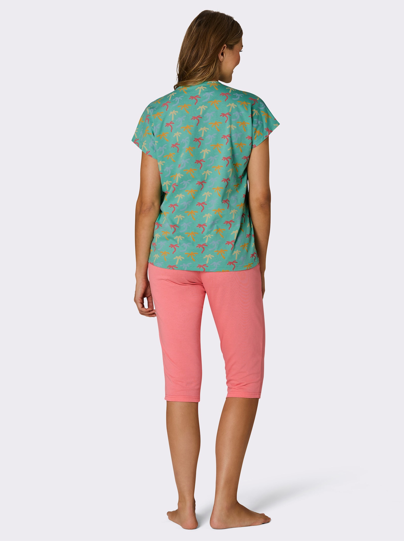 wäschepur Capri-Anzüge - blaugrün-gelb-bedruckt + flamingo