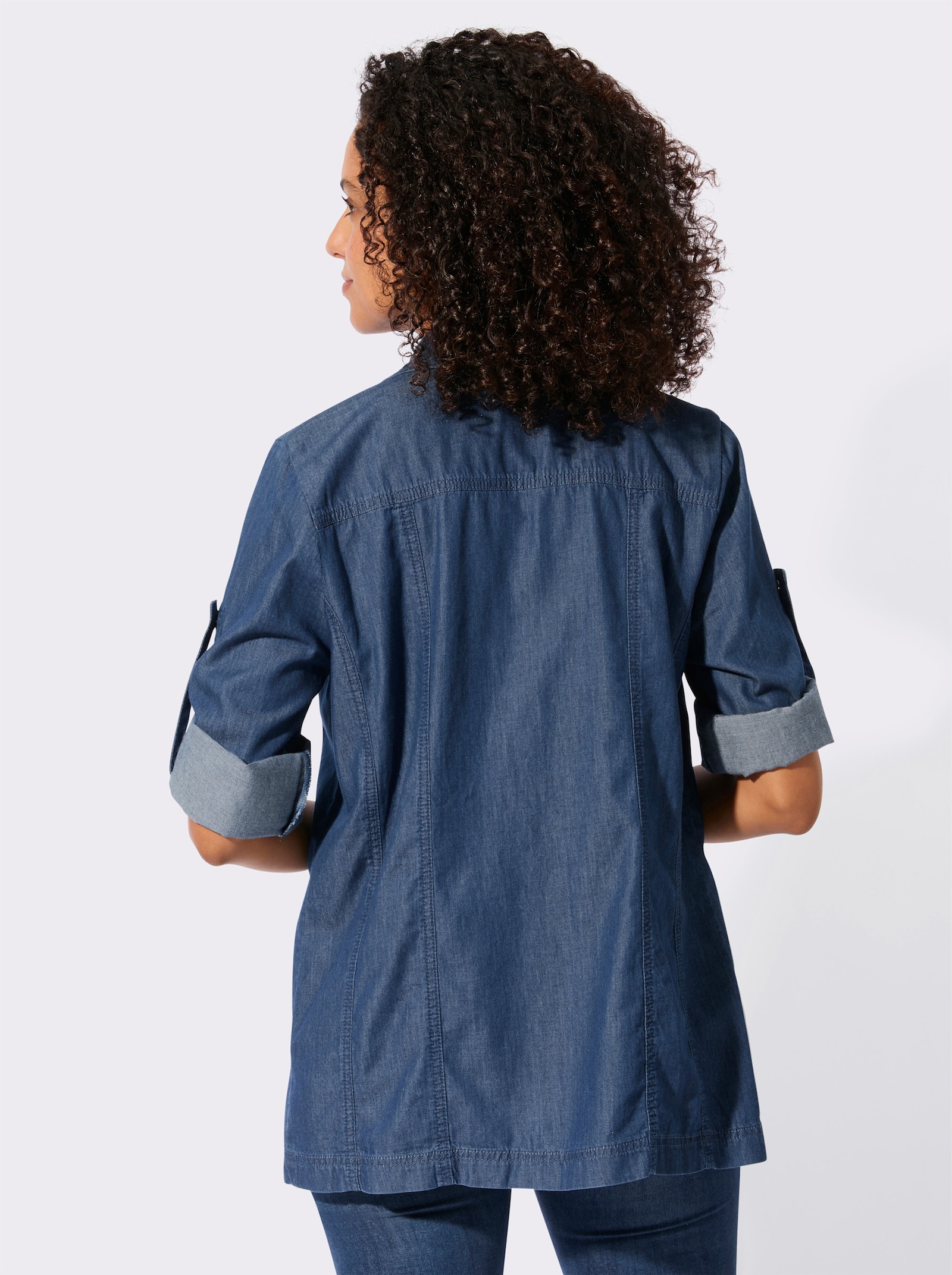 Blusenjacke mit Brust-Klappentaschen - blue-stone-washed