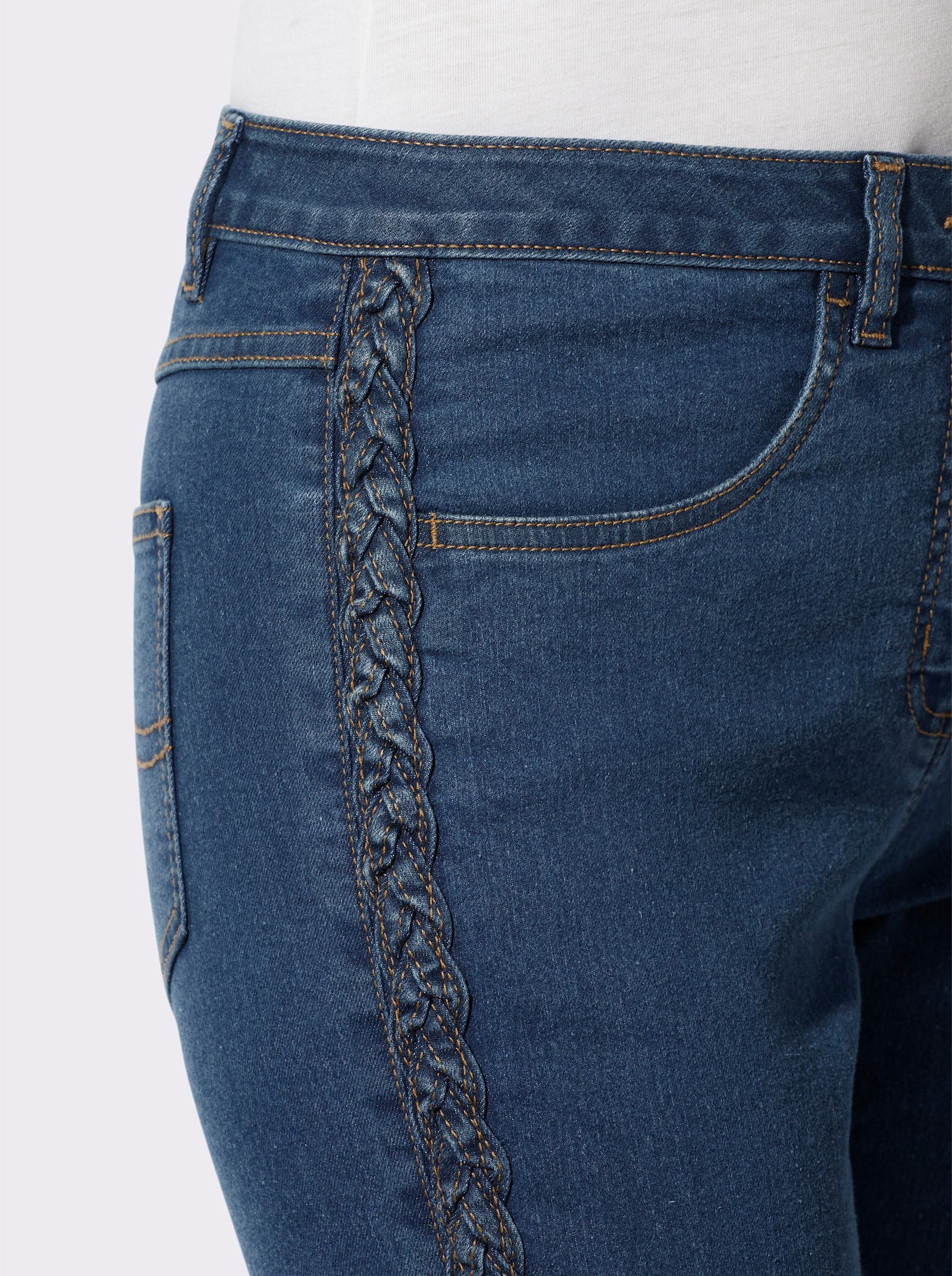 Jeans mit geflochtenem Zierband - blue-stone-washed
