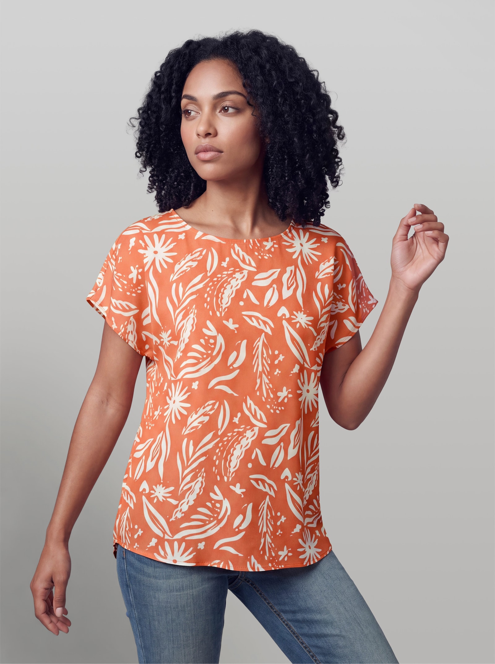 heine Druckbluse mit Floralprint - orange-ecru-bedruckt